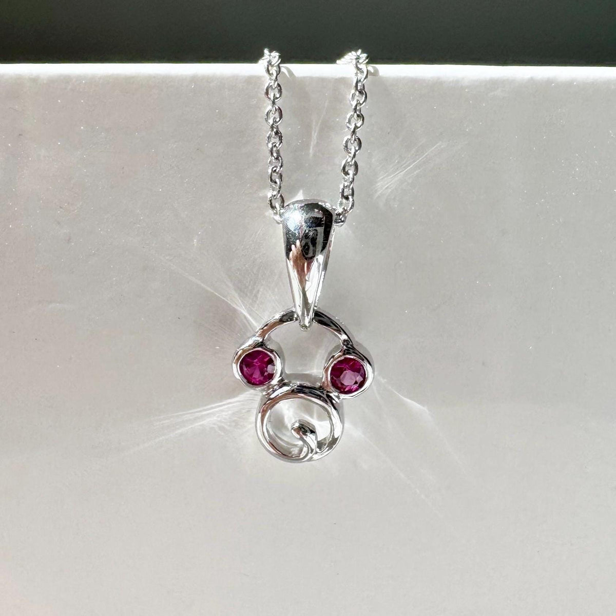 Genuine Ruby Round Cut Mickey Pendant in 18k Solid White Gold
