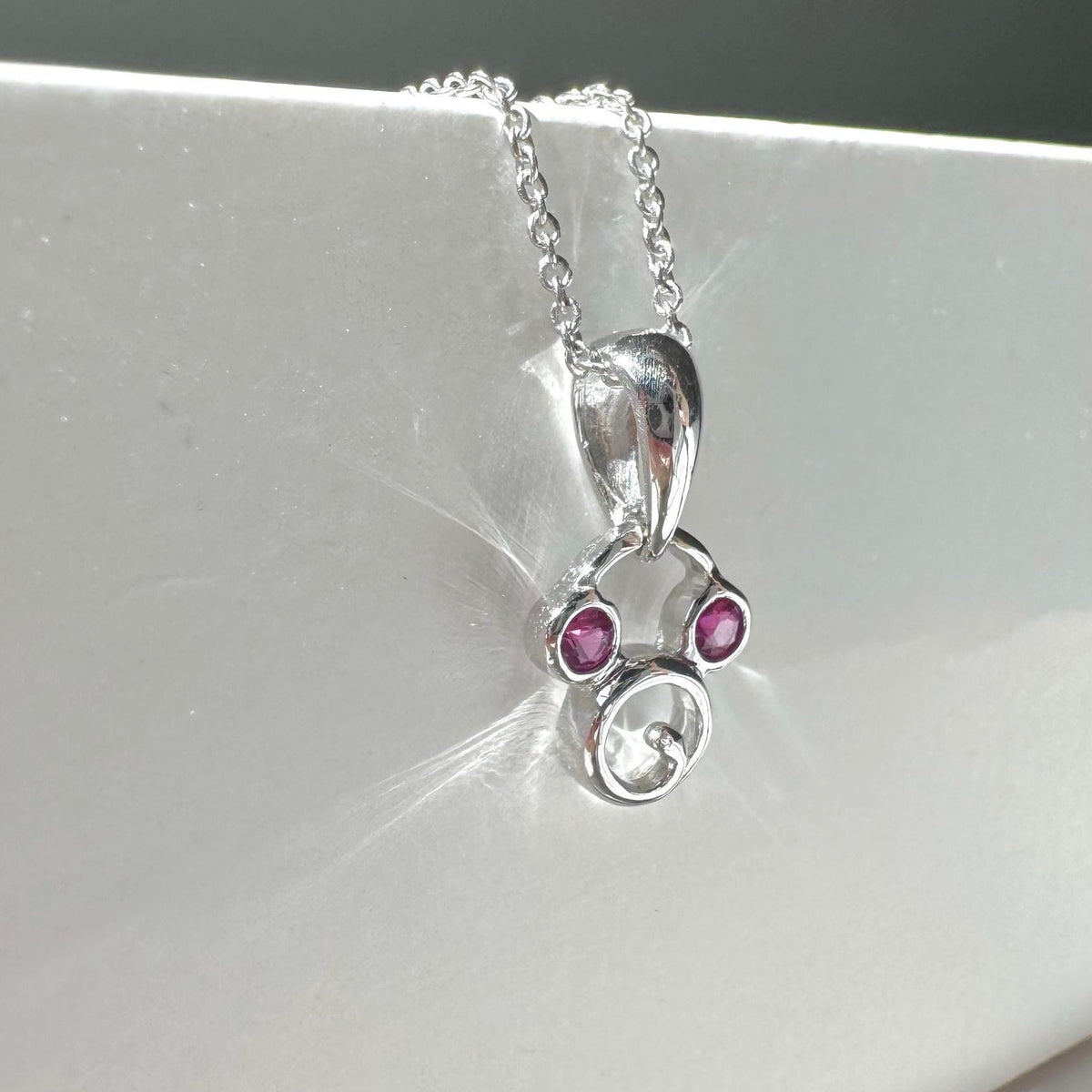 Genuine Ruby Round Cut Mickey Pendant in 18k Solid White Gold