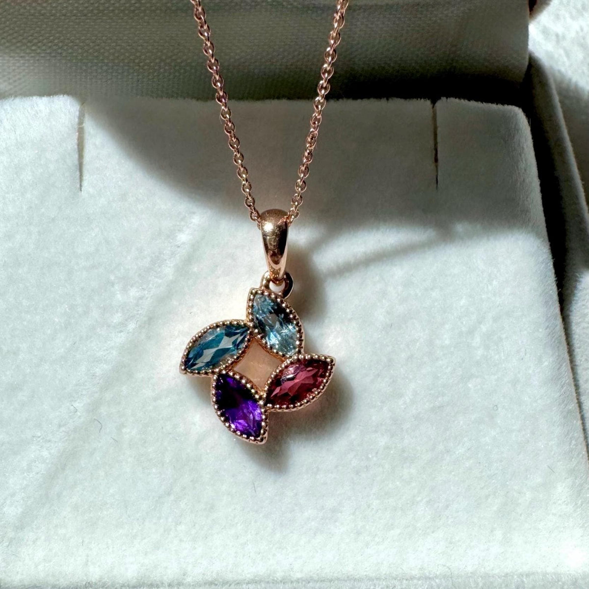 Genuine Multi-Color Stone Clover Pendant | 14k Rose Gold