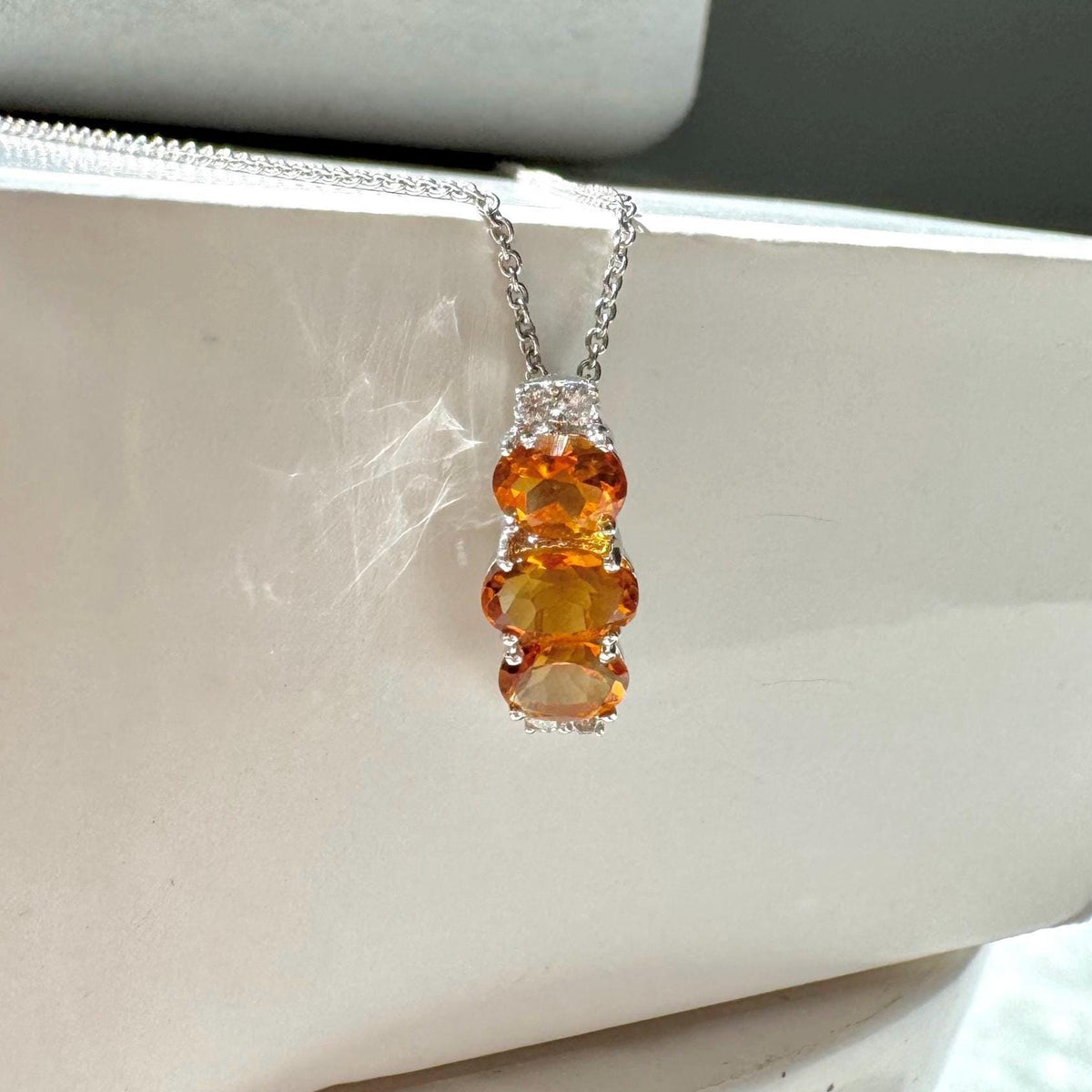 Genuine Citrine and Diamond Trio Oval Pendant, 14k Solid Gold, November Birthstone, Gift for Her