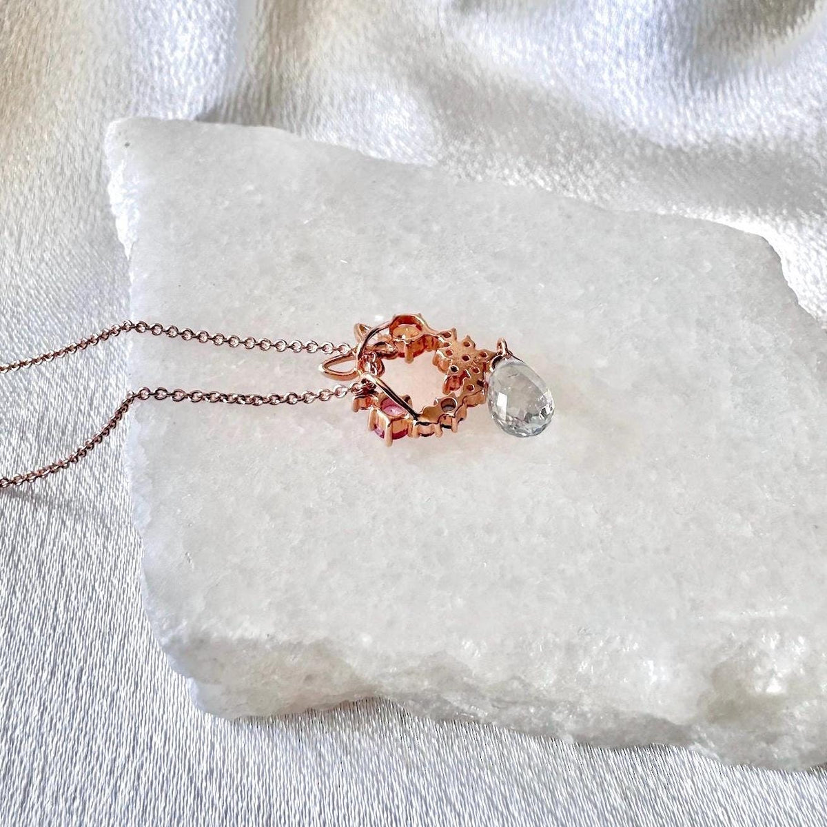 18k Solid Rose Gold Butterfly Wreath Pendant, Multi-Color Sapphire & Diamond, September Birthstone Gift