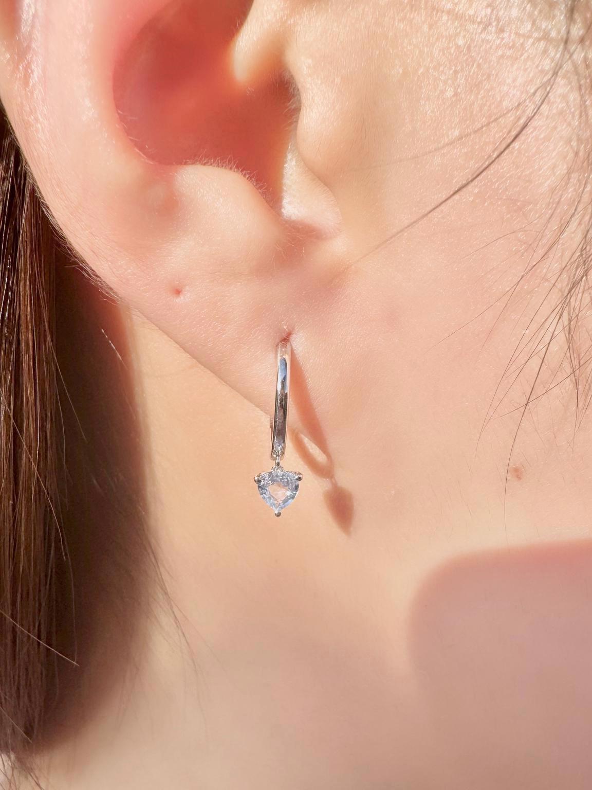 14k Solid Gold Heart Dangle Hoop Earrings, Ceylon Sapphire, September Birthstone Gift