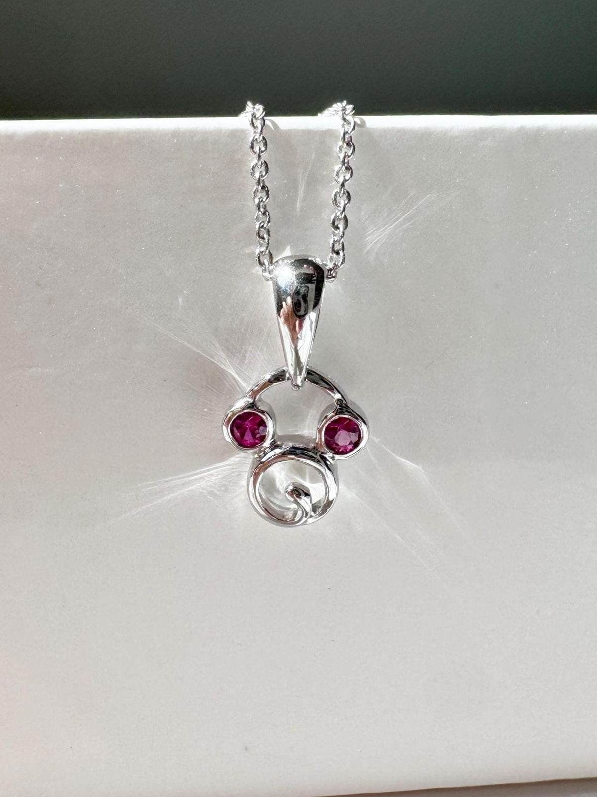 Genuine Ruby Round Cut Mickey Pendant in 18k Solid White Gold