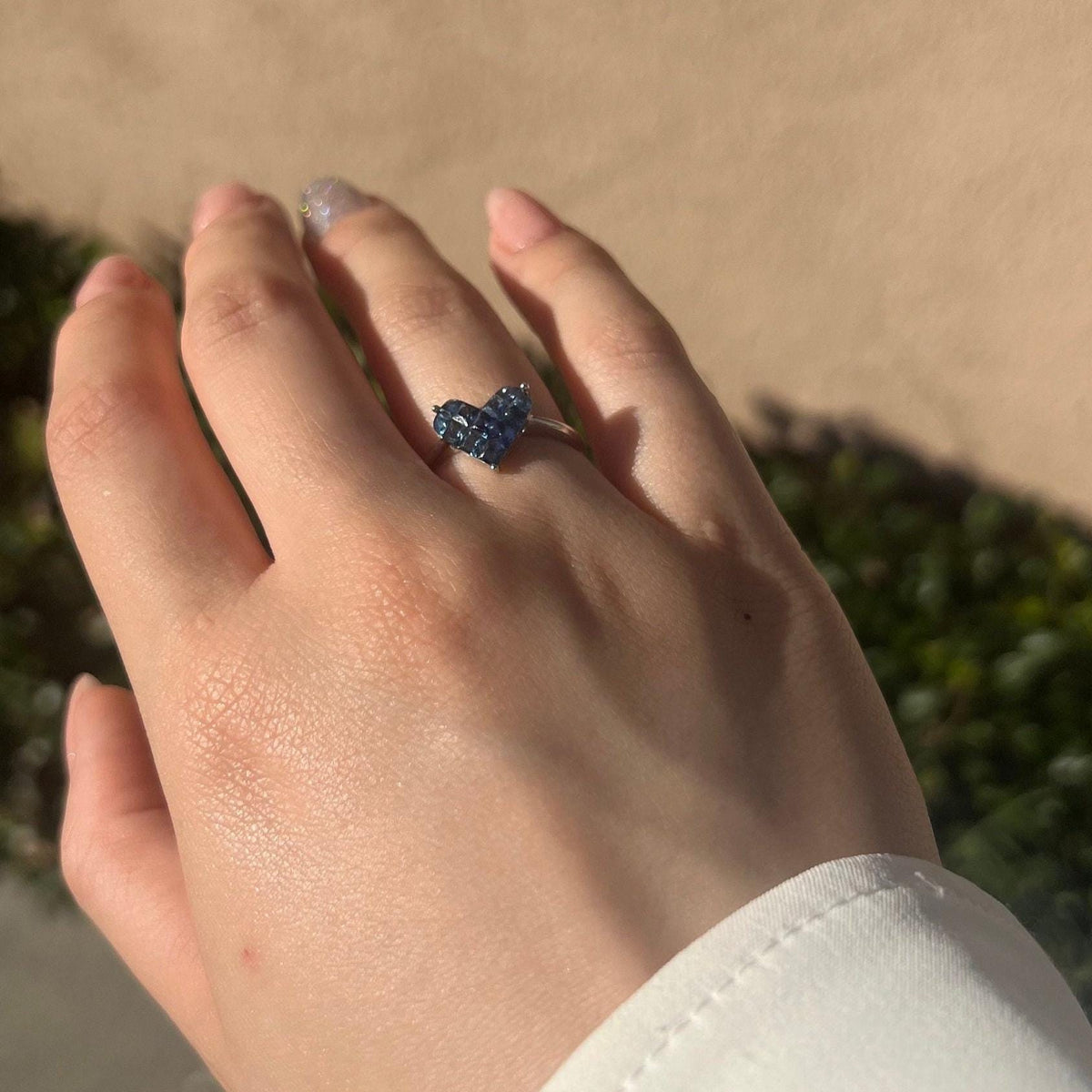 Genuine Sapphire Heart Ring in 14k White Gold