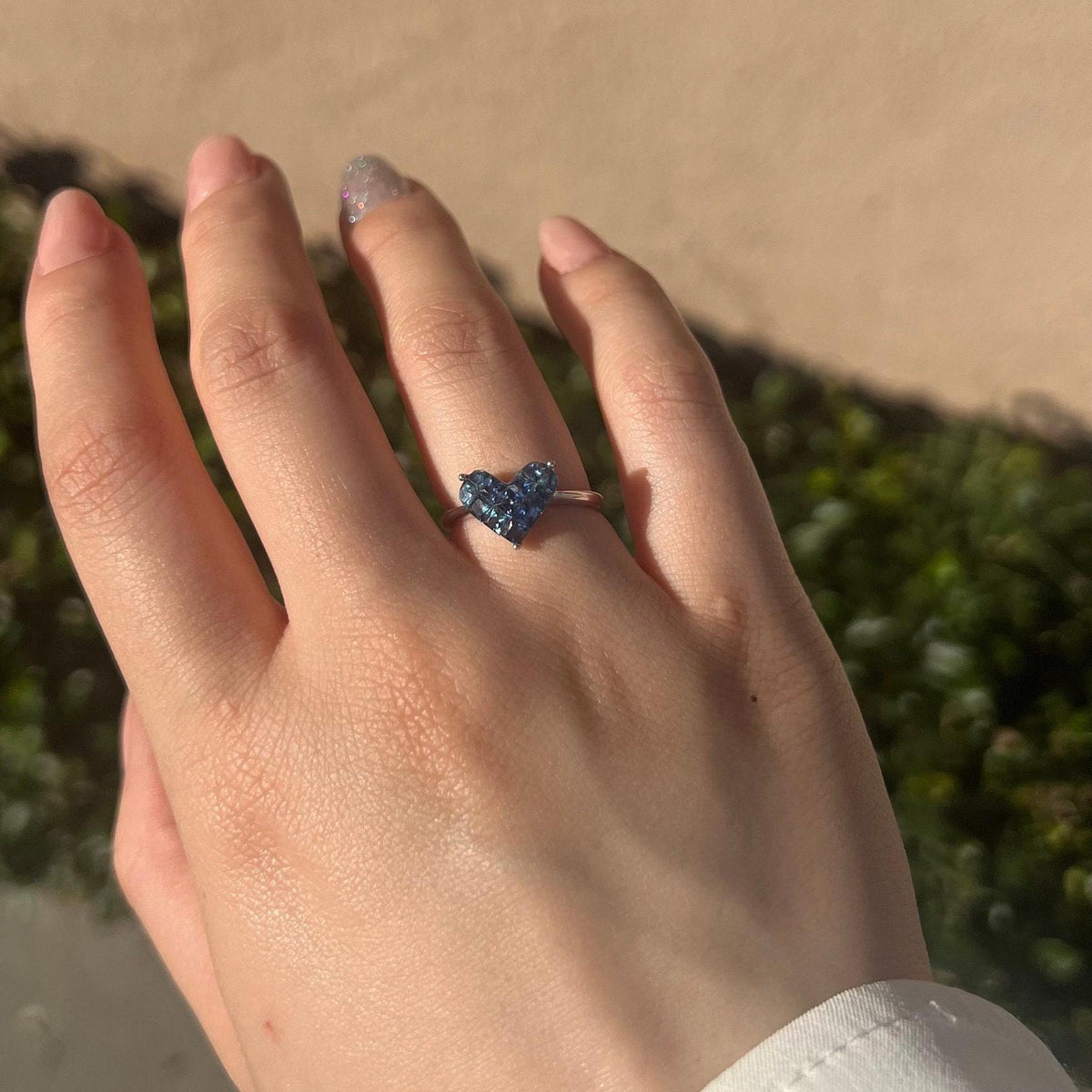 Genuine Sapphire Heart Ring in 14k White Gold
