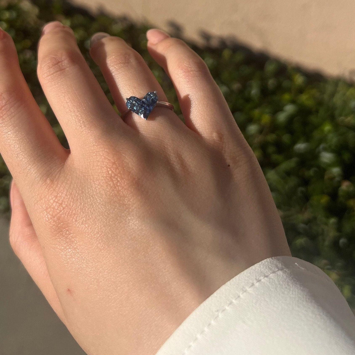 Genuine Sapphire Heart Ring in 14k White Gold