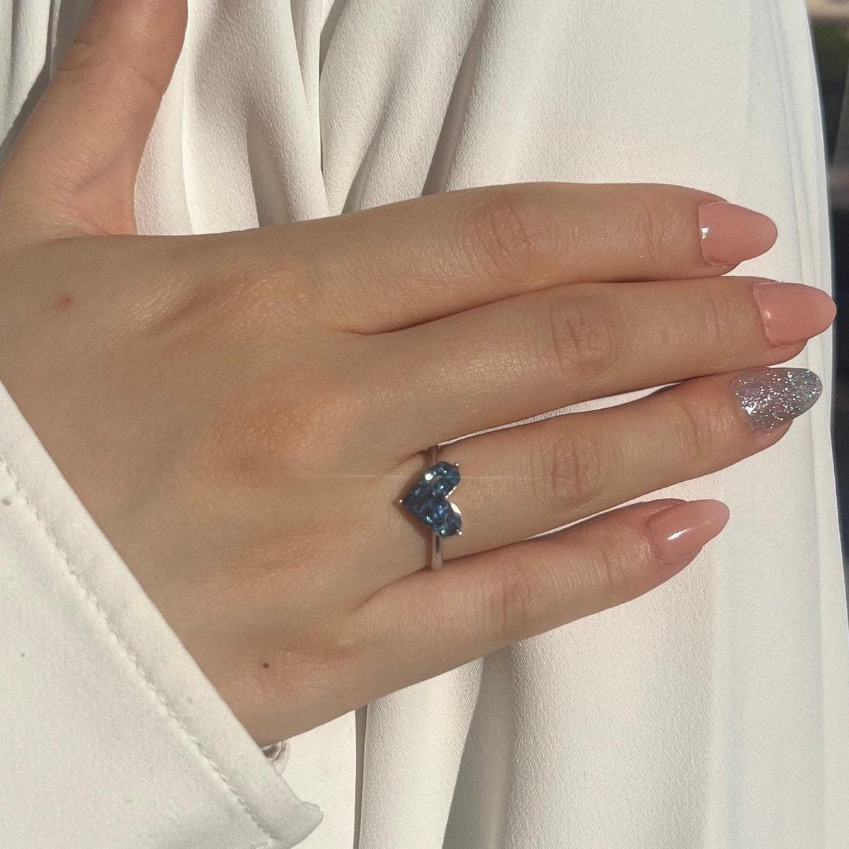 Genuine Sapphire Heart Ring in 14k White Gold