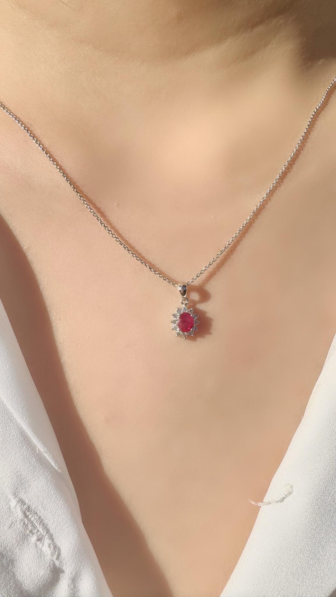 Genuine Ruby and Diamond Sun Pendant in 18k Solid Gold