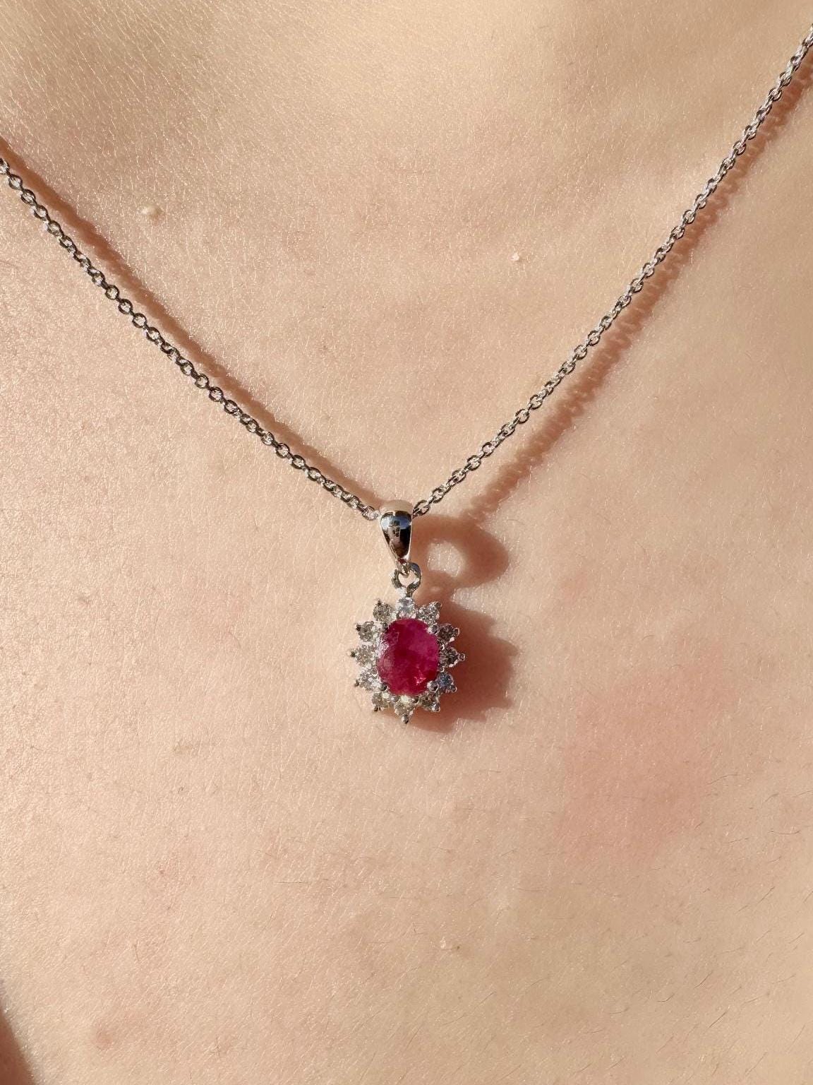 Genuine Ruby and Diamond Sun Pendant in 18k Solid Gold