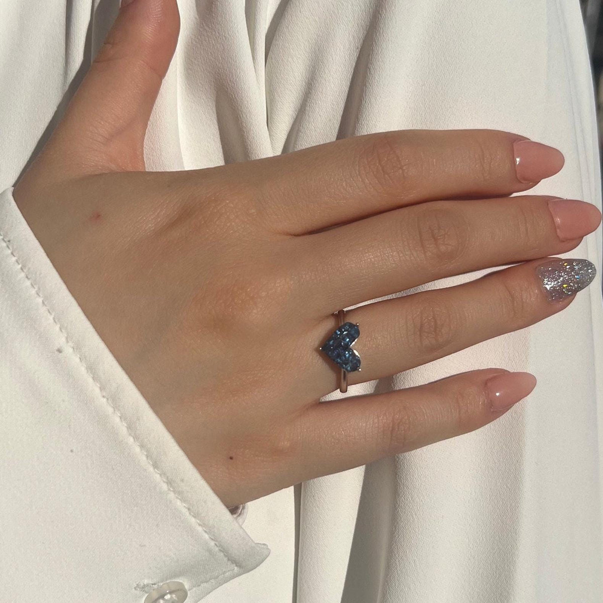 Genuine Sapphire Heart Ring in 14k White Gold