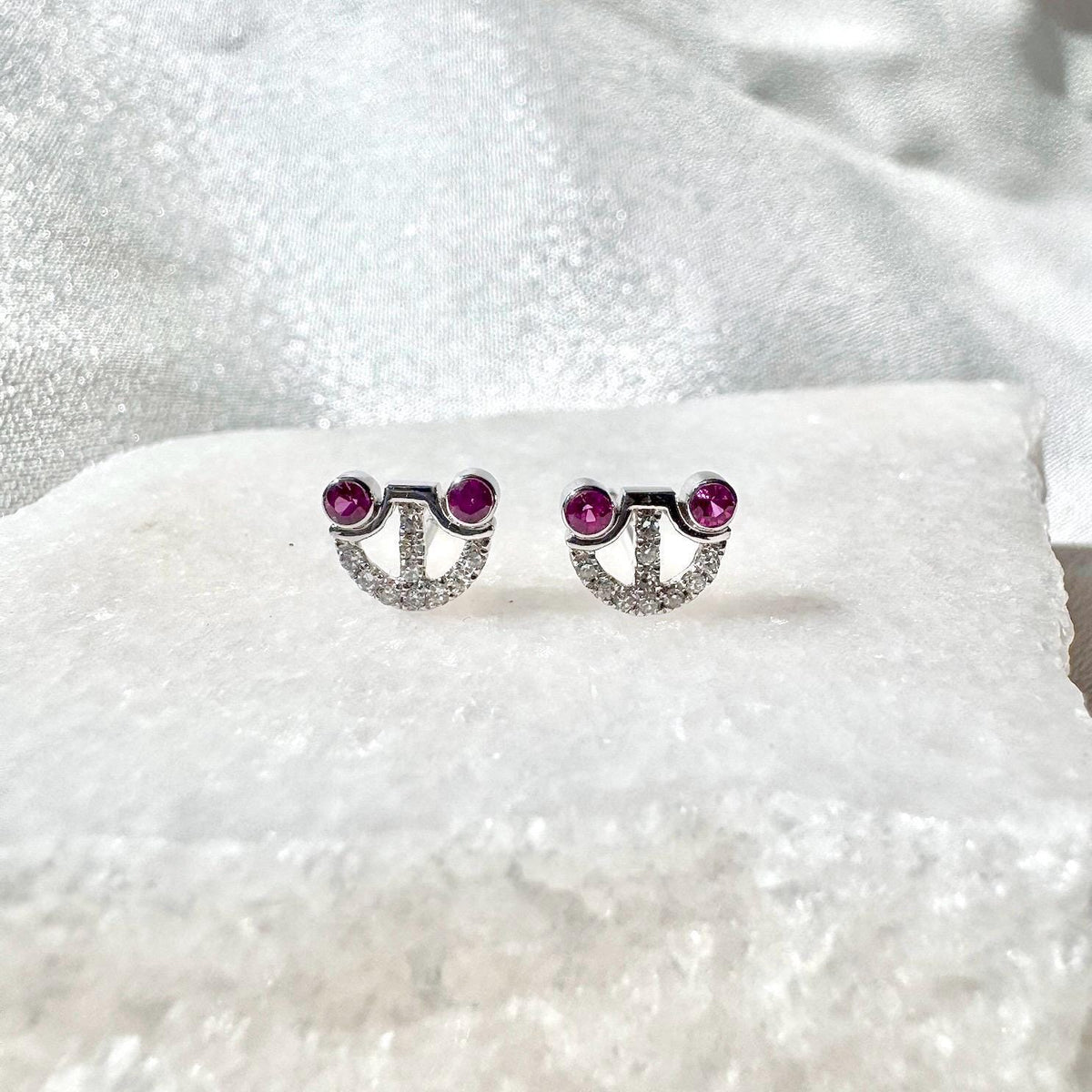 Genuine Ruby and Diamond Studs in 18k Solid White Gold