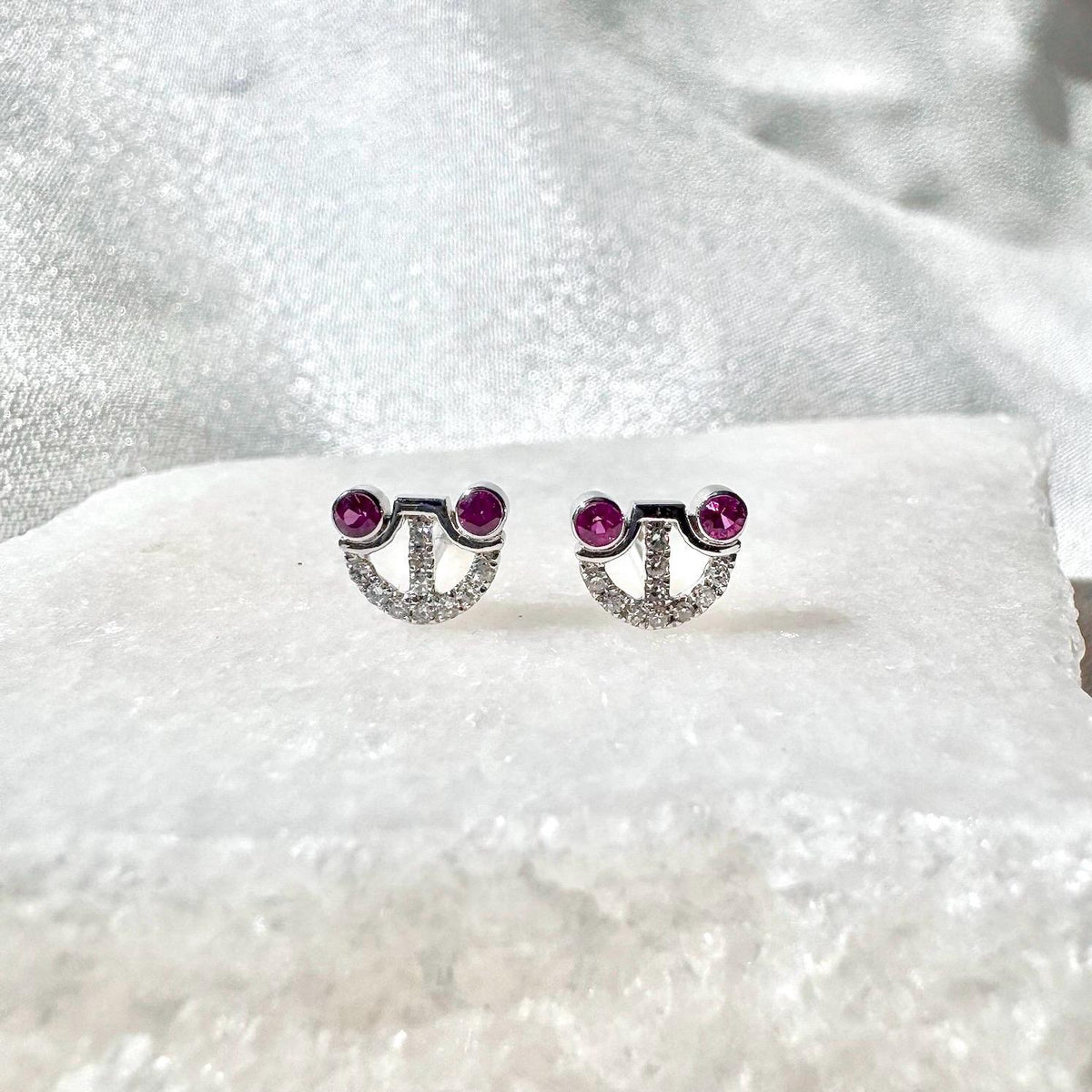 Genuine Ruby and Diamond Studs in 18k Solid White Gold