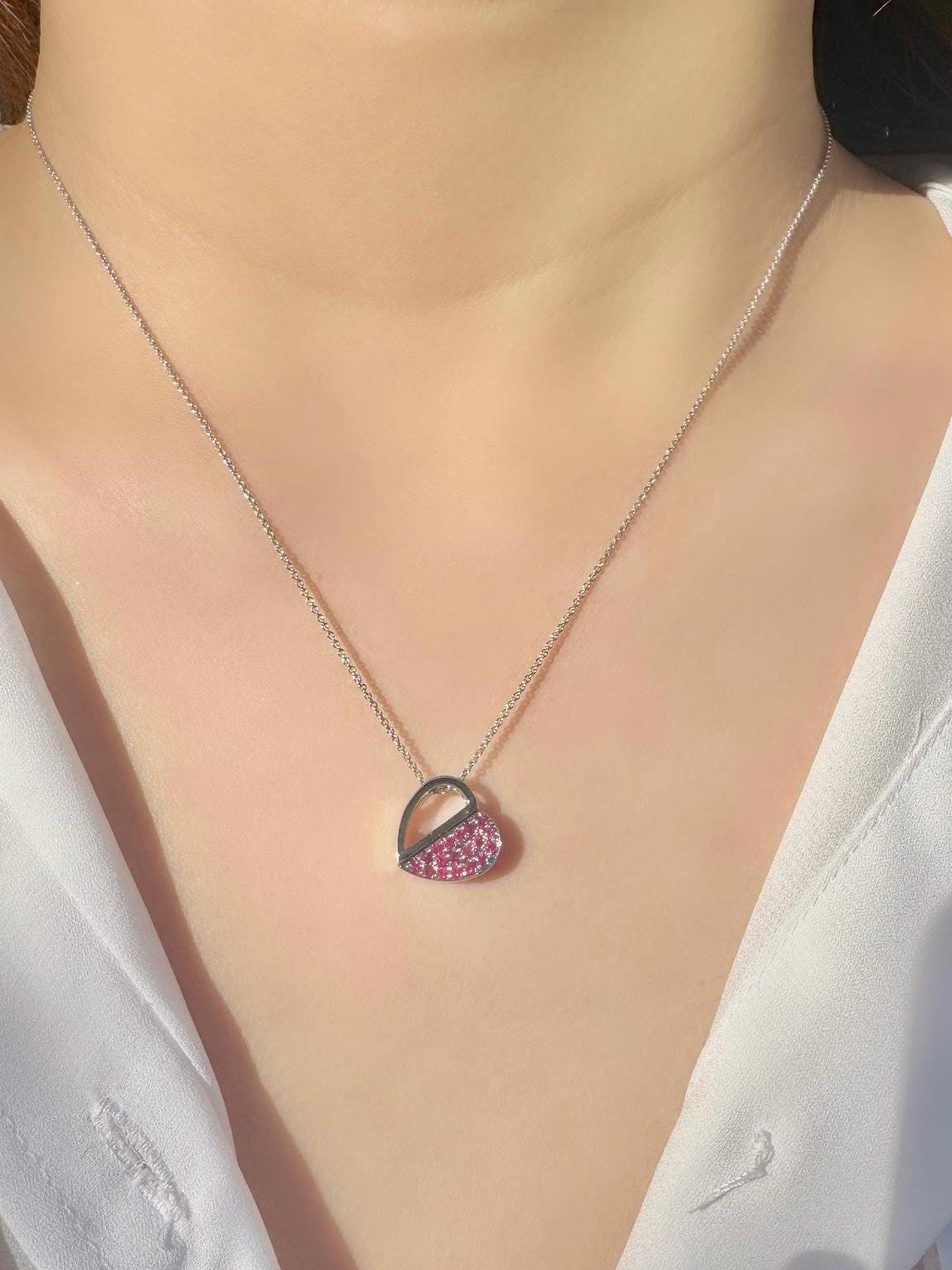 Genuine Ruby and Diamond Heart Pendant in 14k Solid Gold