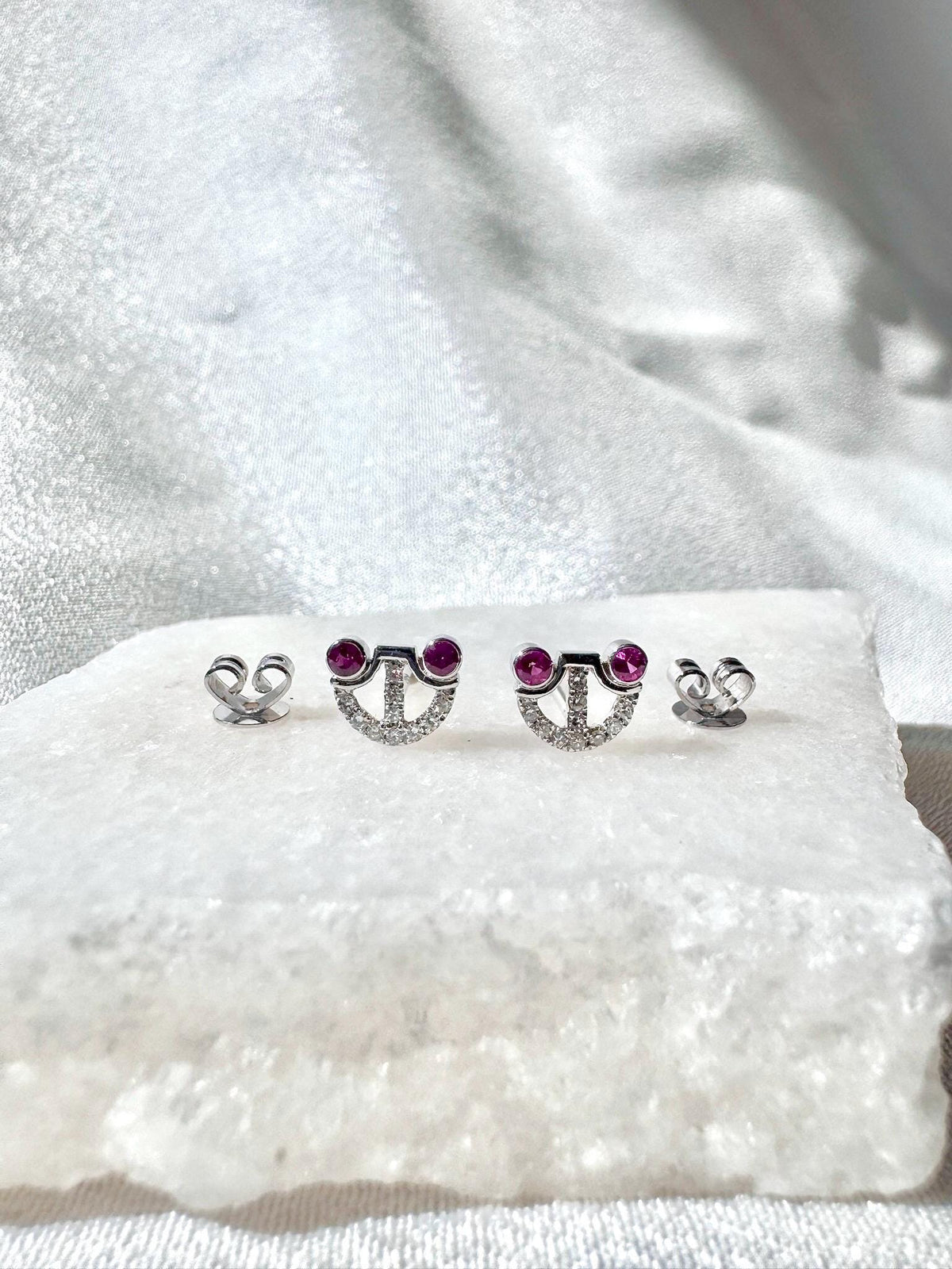 Genuine Ruby and Diamond Studs in 18k Solid White Gold