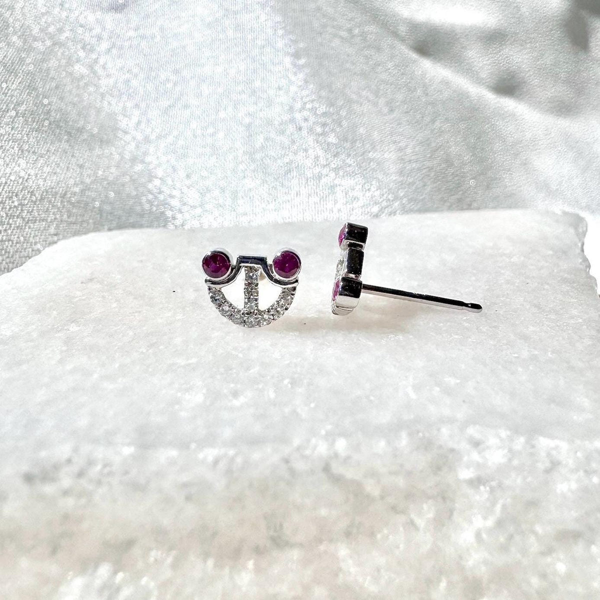 Genuine Ruby and Diamond Studs in 18k Solid White Gold
