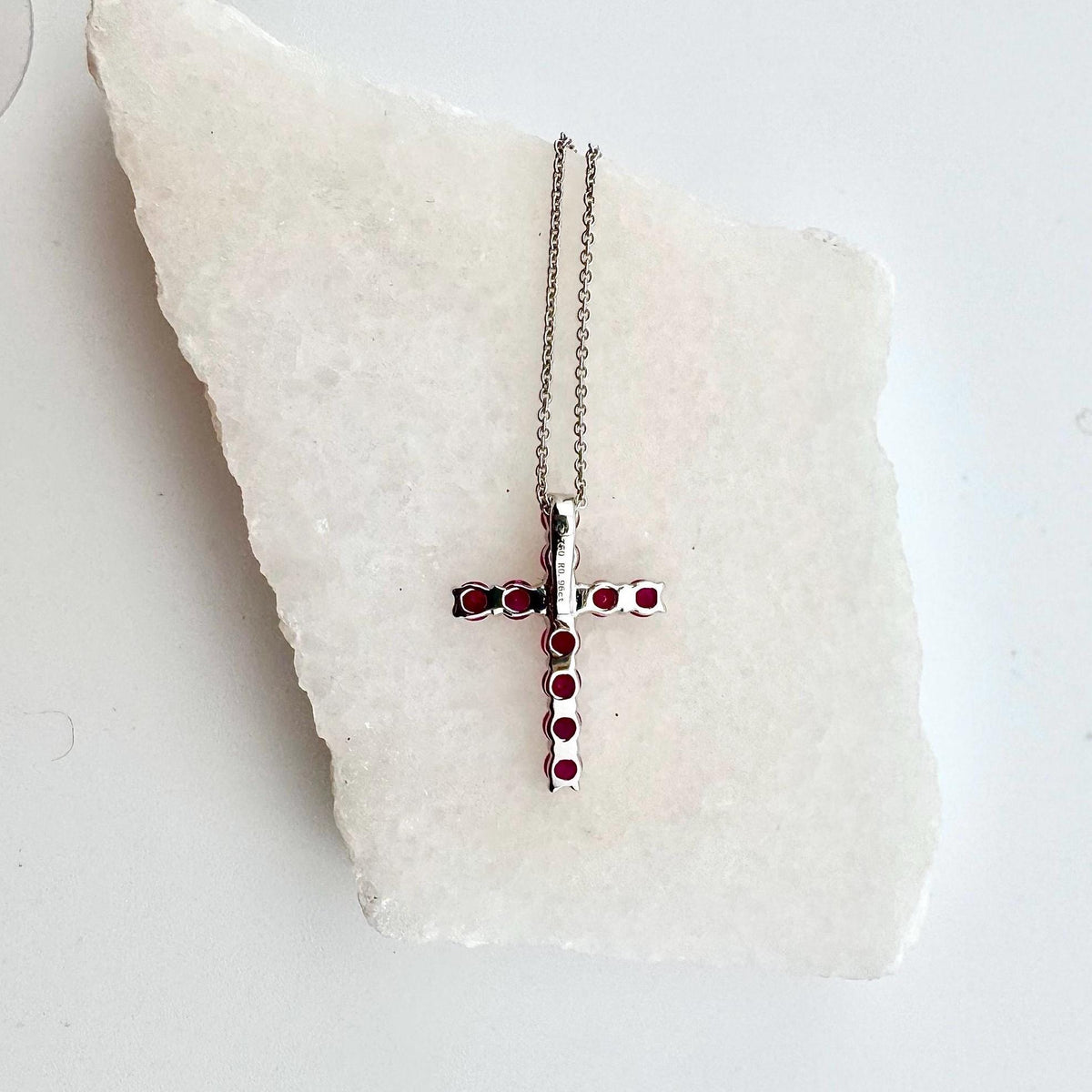 Genuine Ruby Cross Pendant in 18k Solid Gold