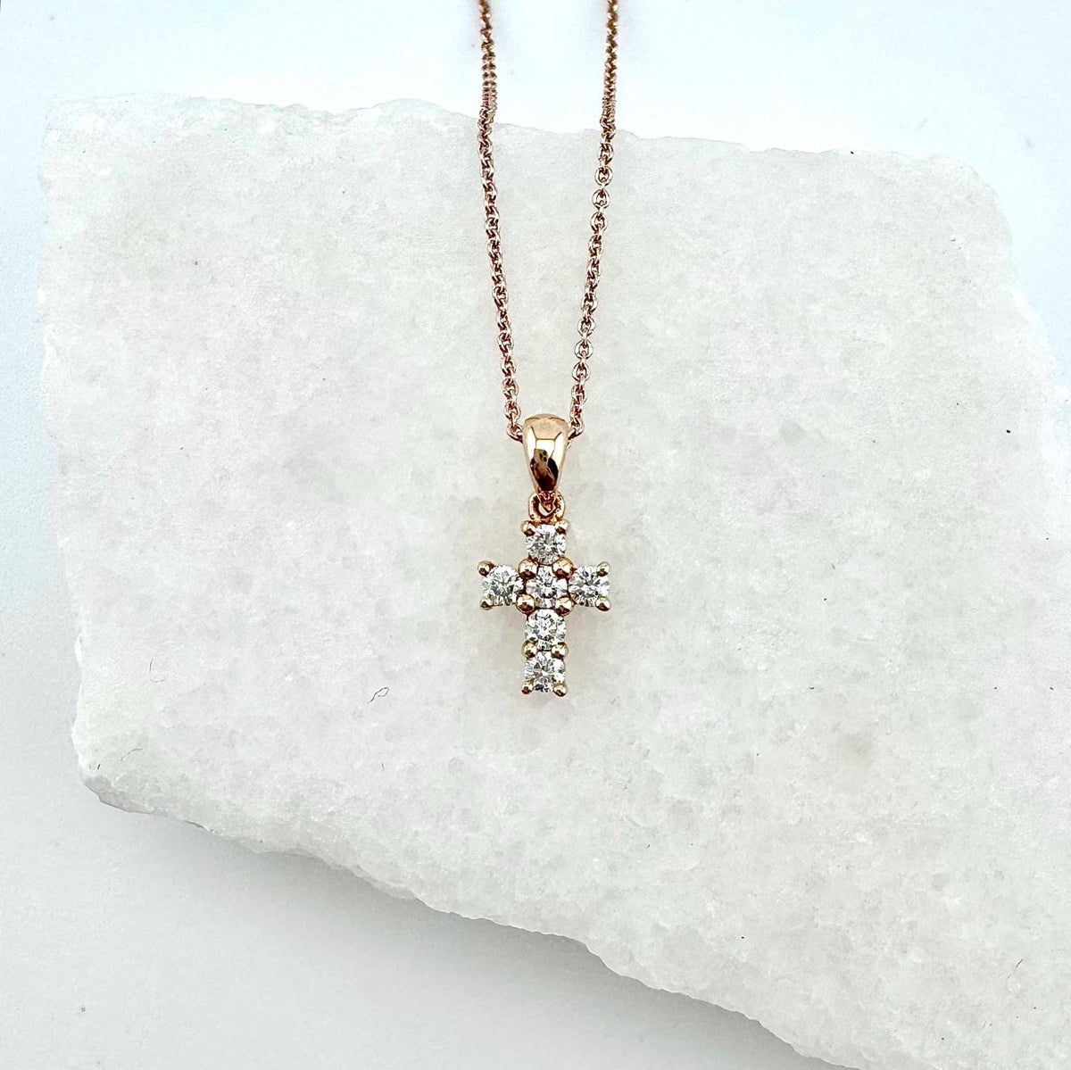 Genuine Diamond Cross Pendant (Mini) | 18k Solid Gold
