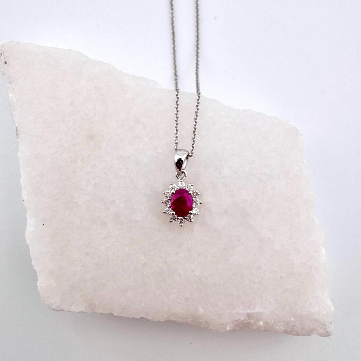 Genuine Ruby and Diamond Sun Pendant in 18k Solid Gold