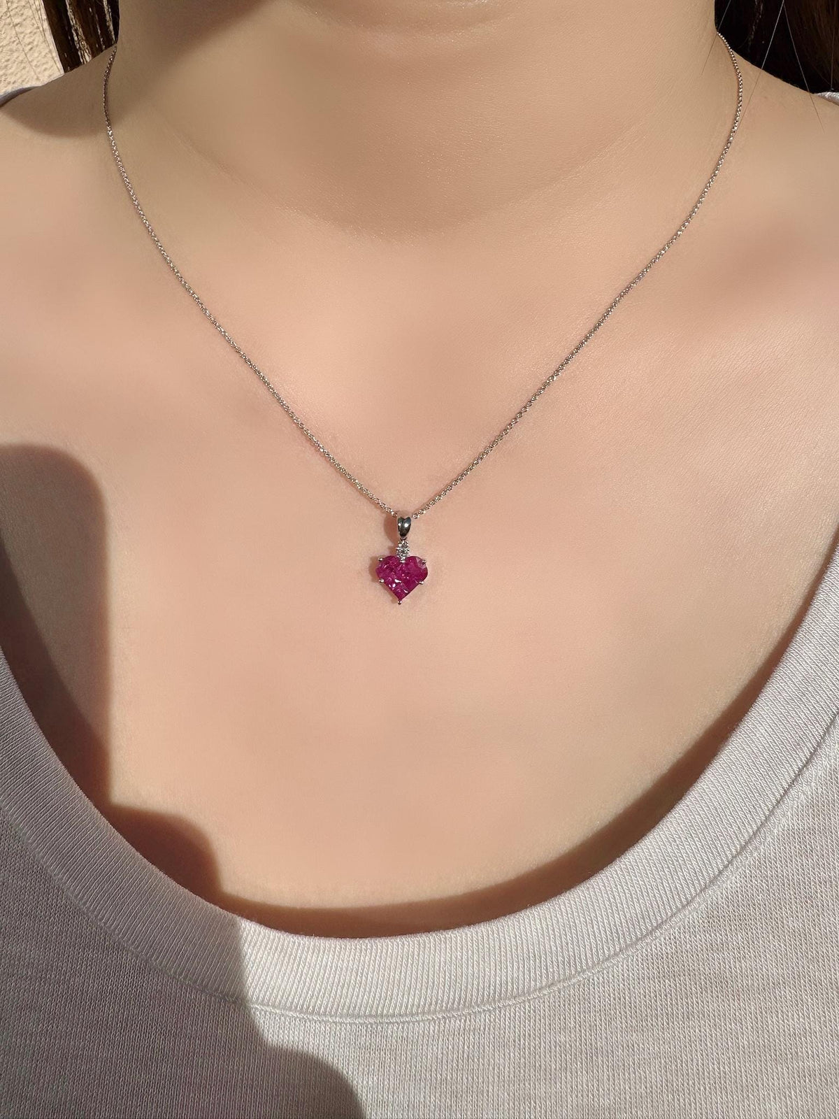 Genuine Ruby and Diamond Heart Pendant | 18k Solid Gold
