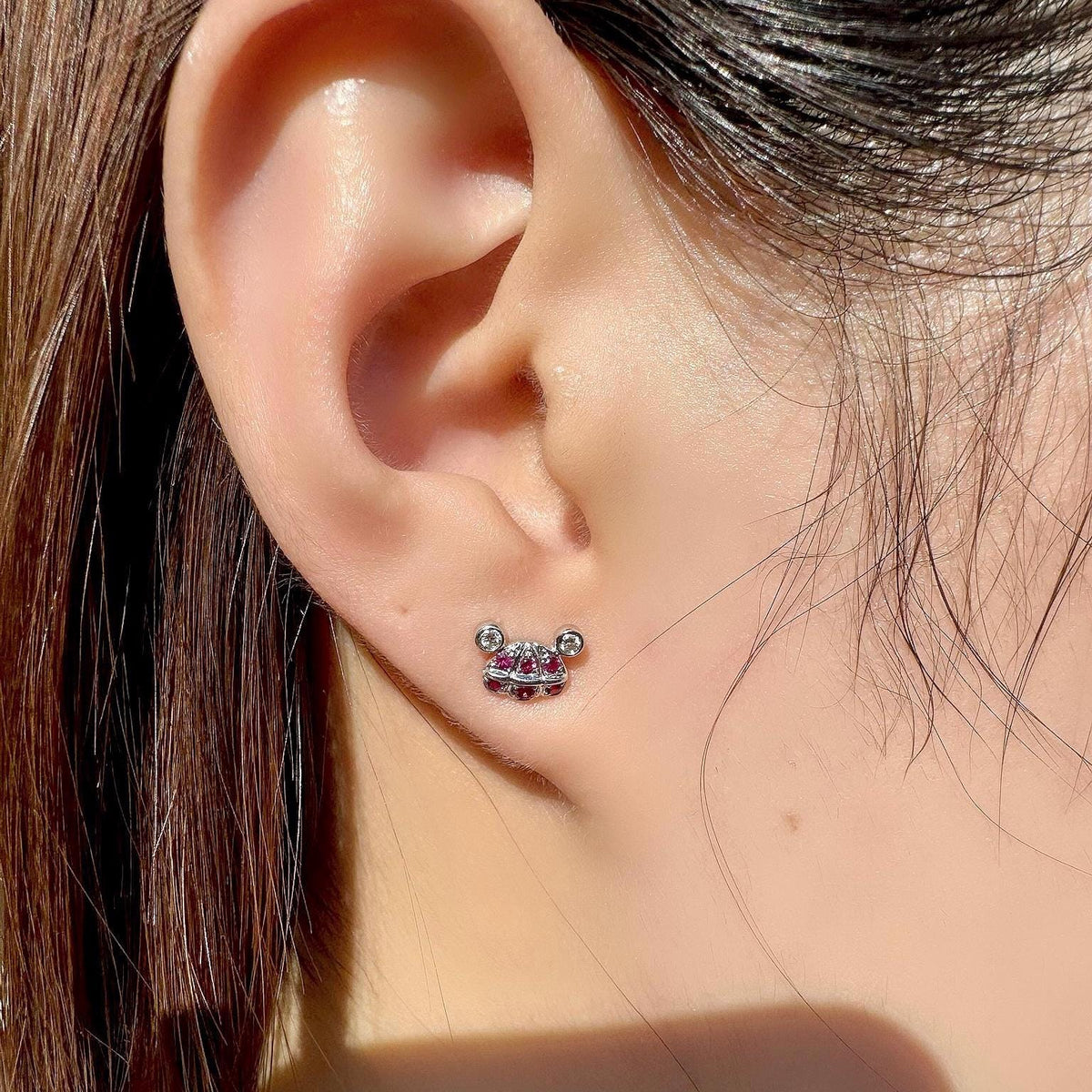 Genuine Ruby Mouse Earrings, 18k White Gold Diamond Cluster Studs