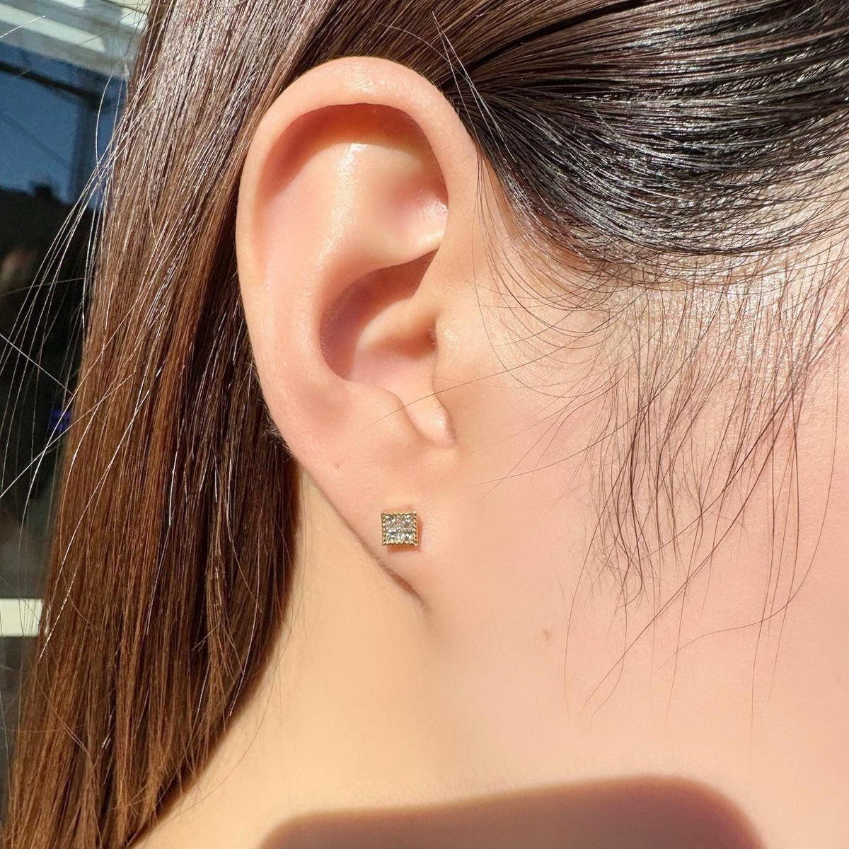 Genuine Diamond Square Bezel Stud Earrings in 18k Solid Gold