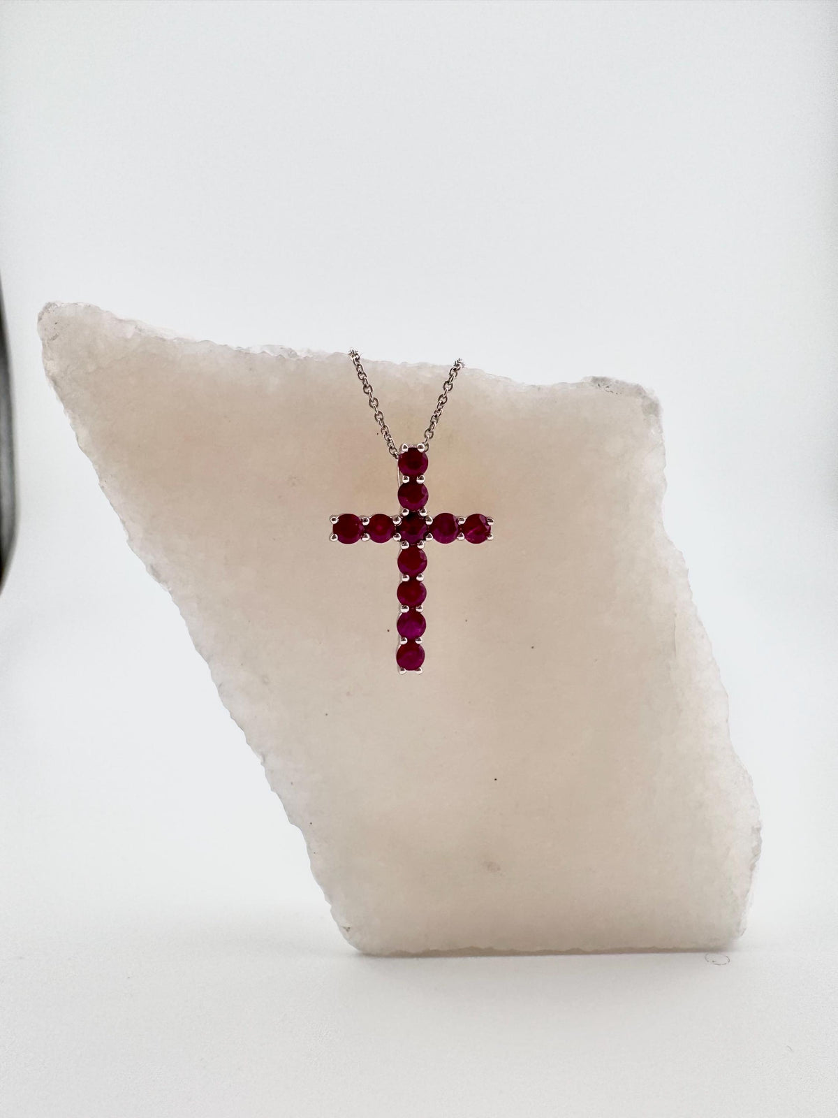 Genuine Ruby Cross Pendant in 18k Solid Gold