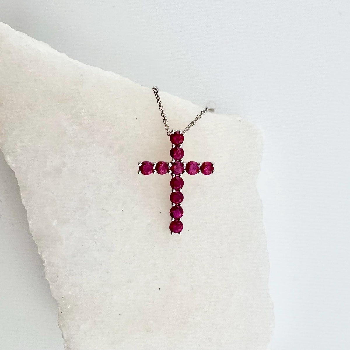 Genuine Ruby Cross Pendant in 18k Solid Gold