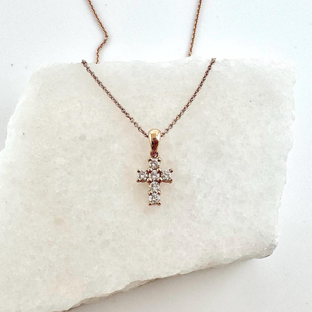 Genuine Diamond Cross Pendant (Mini) | 18k Solid Gold