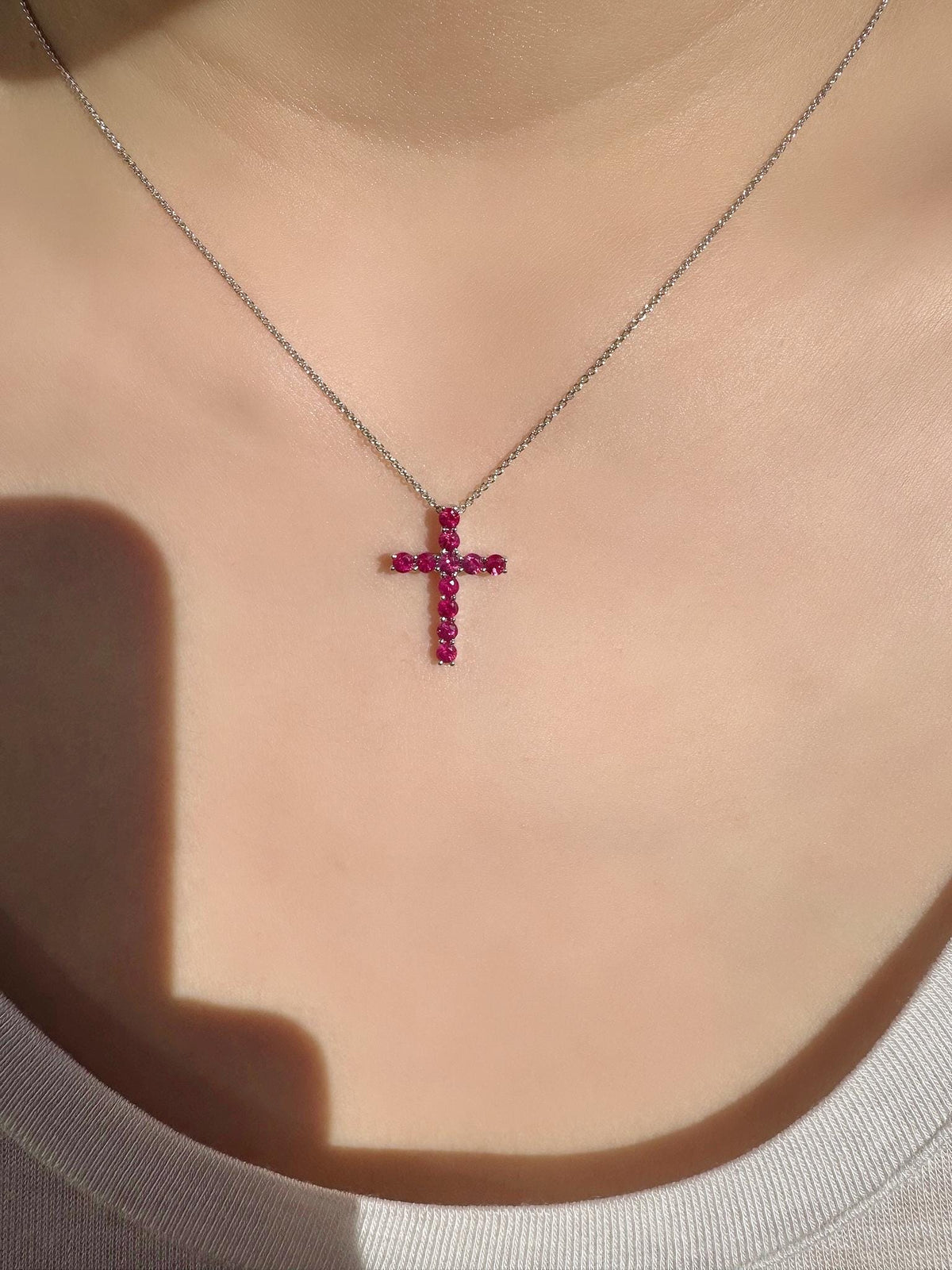 Genuine Ruby Cross Pendant in 18k Solid Gold