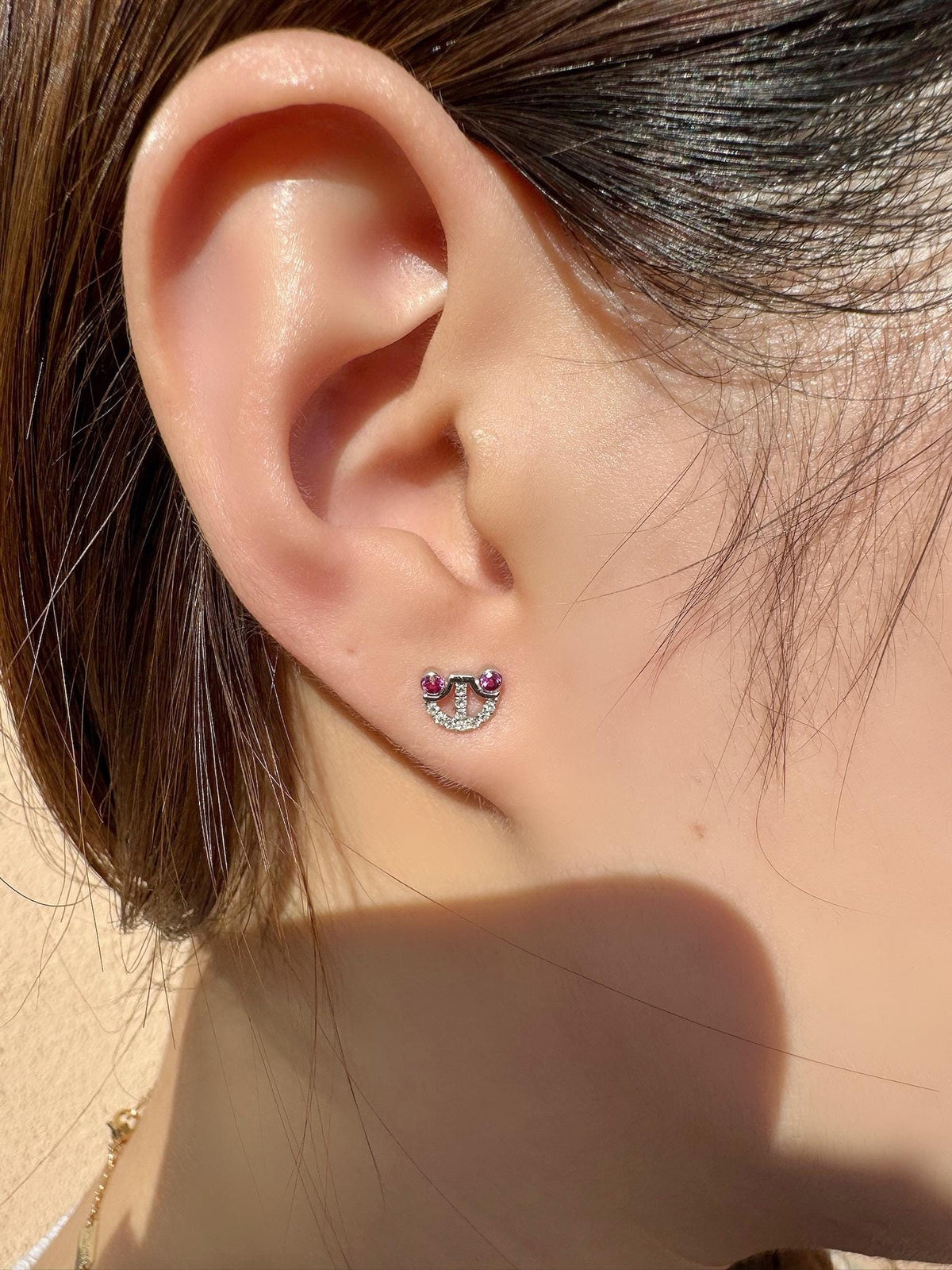 Genuine Ruby and Diamond Studs in 18k Solid White Gold