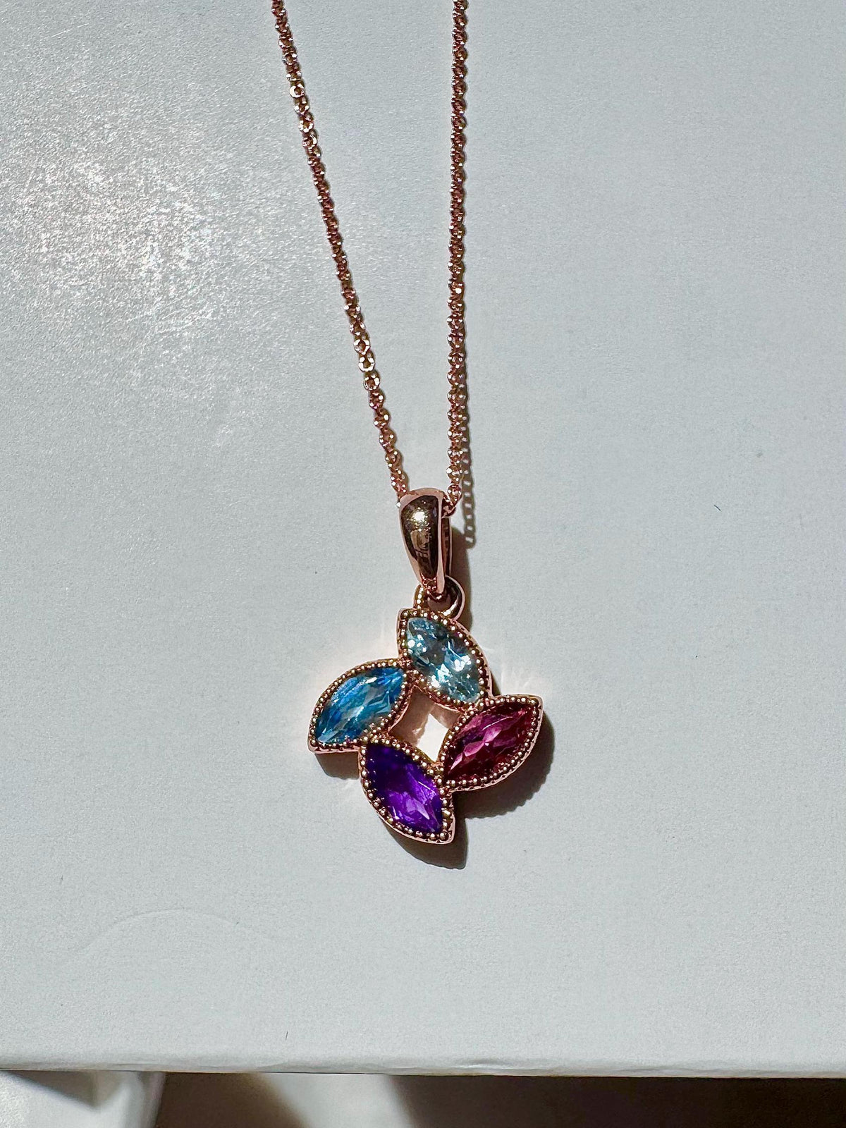 Genuine Multi-Color Stone Clover Pendant | 14k Rose Gold