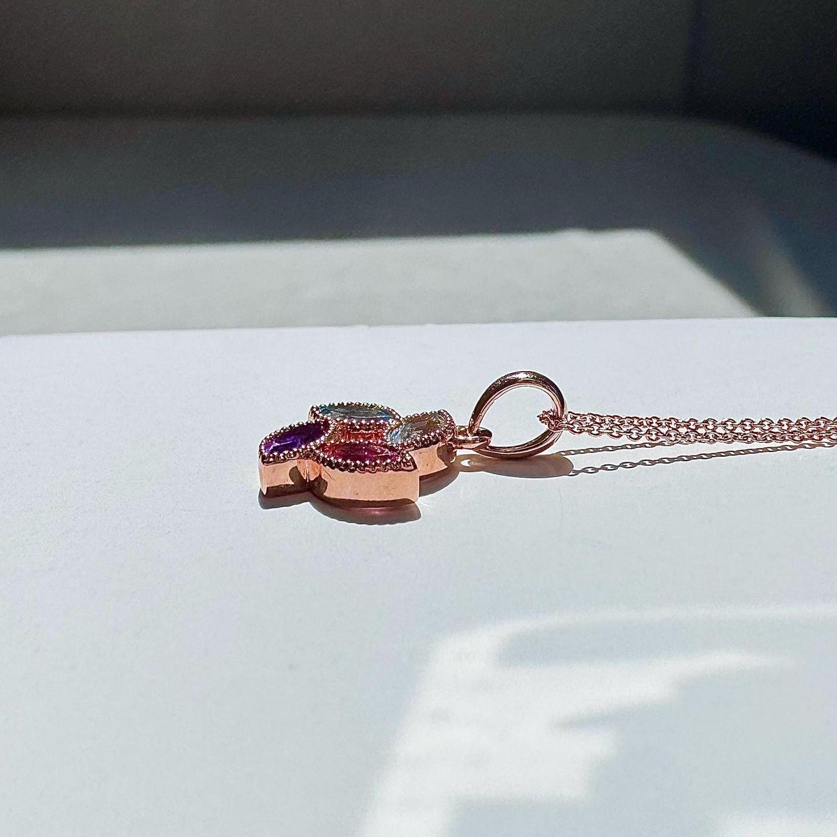 Genuine Multi-Color Stone Clover Pendant | 14k Rose Gold