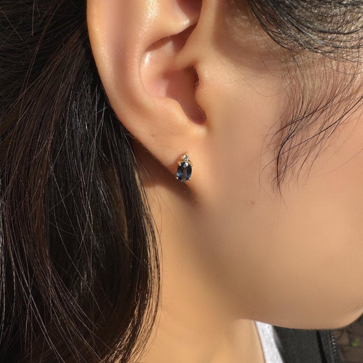 Genuine Sapphire and Diamond Oval Stud Earrings in 14k and 18k Solid Gold