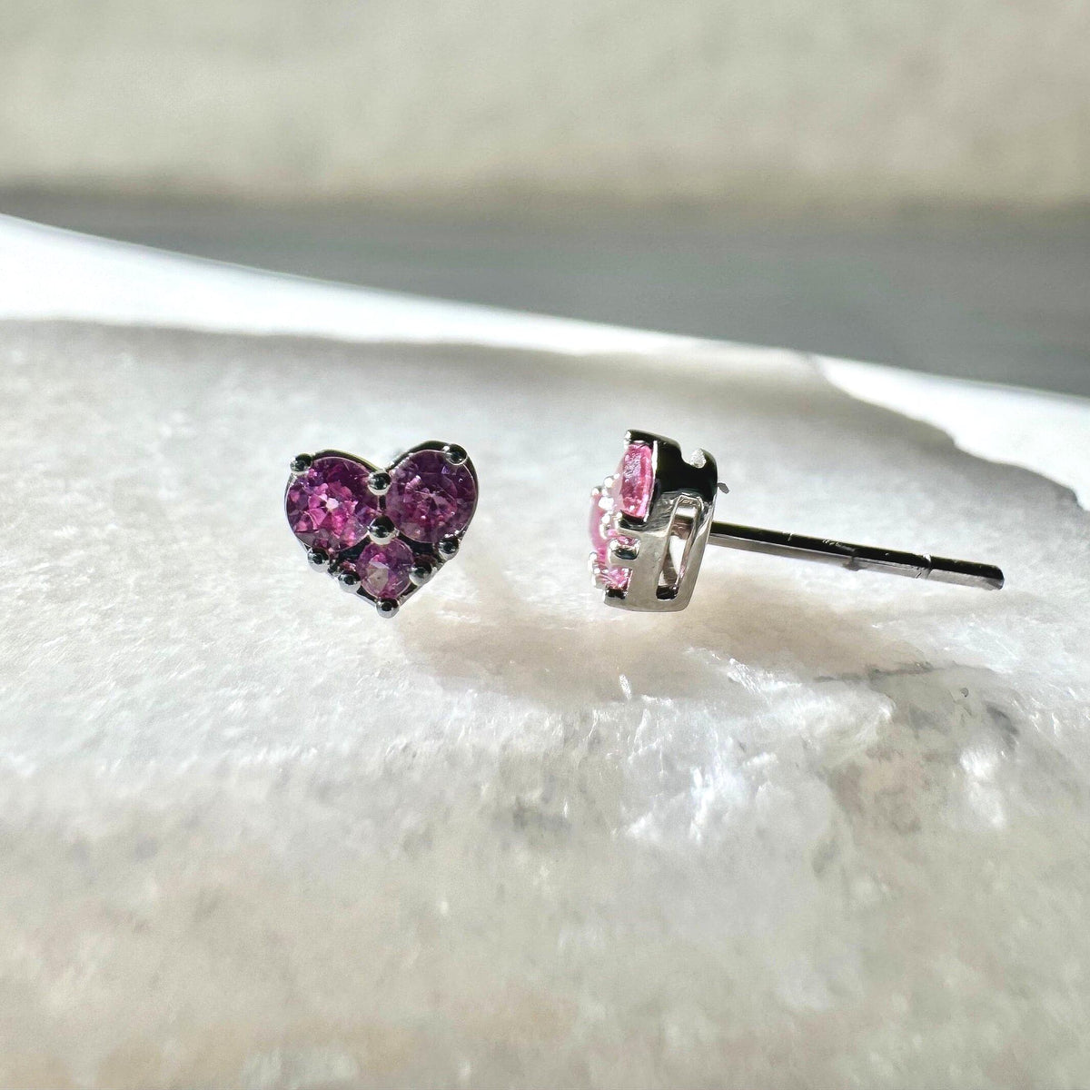 Natural Pink Sapphire Studs / 14k Solid Gold Heart Earrings