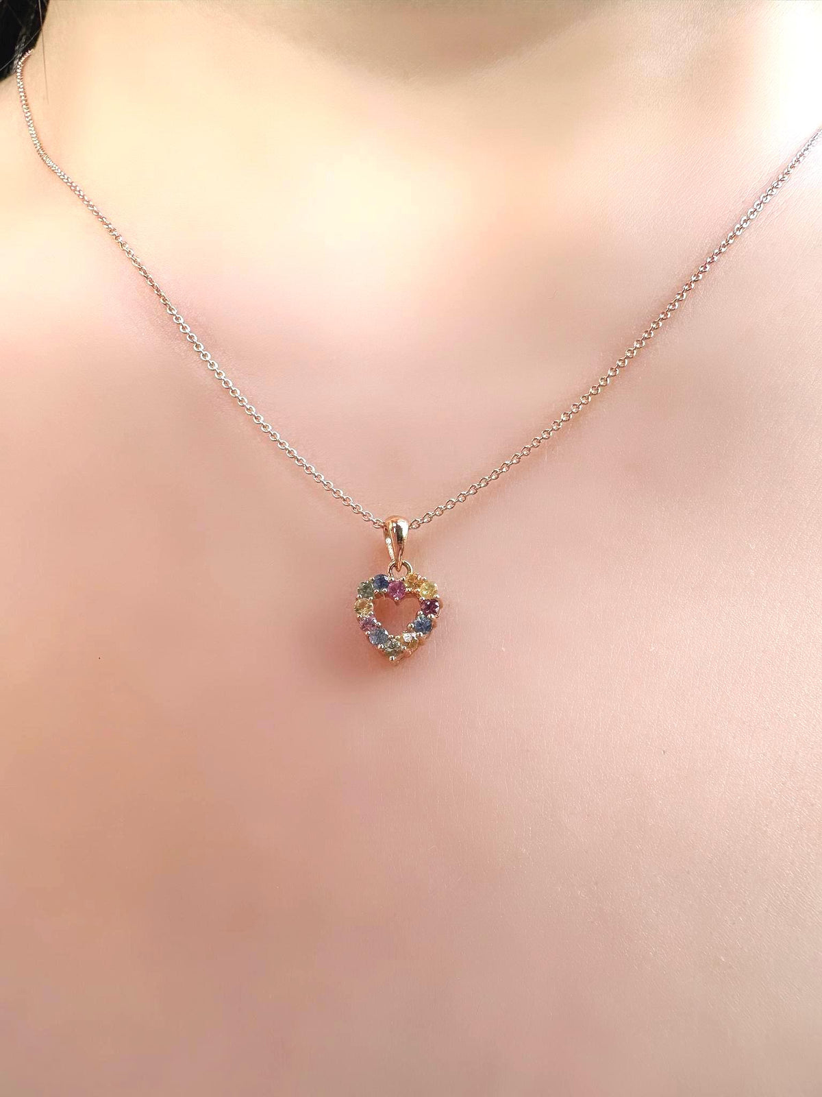 Genuine Rainbow Sapphire Heart Pendant | 14k Solid Gold