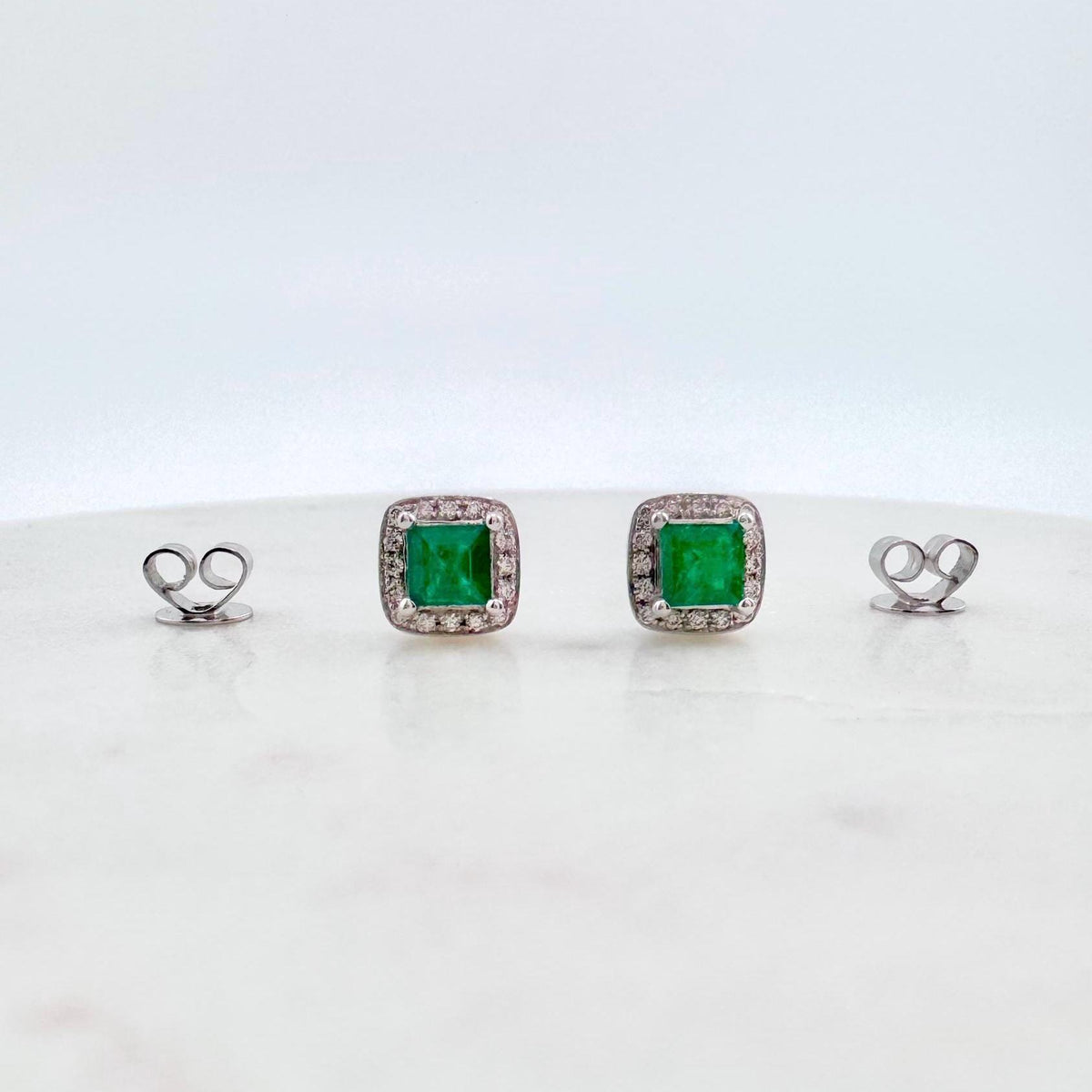 Genuine Princess Cut Emerald Diamond Stud Earrings, 18k White Gold, May Birthstone Jewelry, Gift for Her