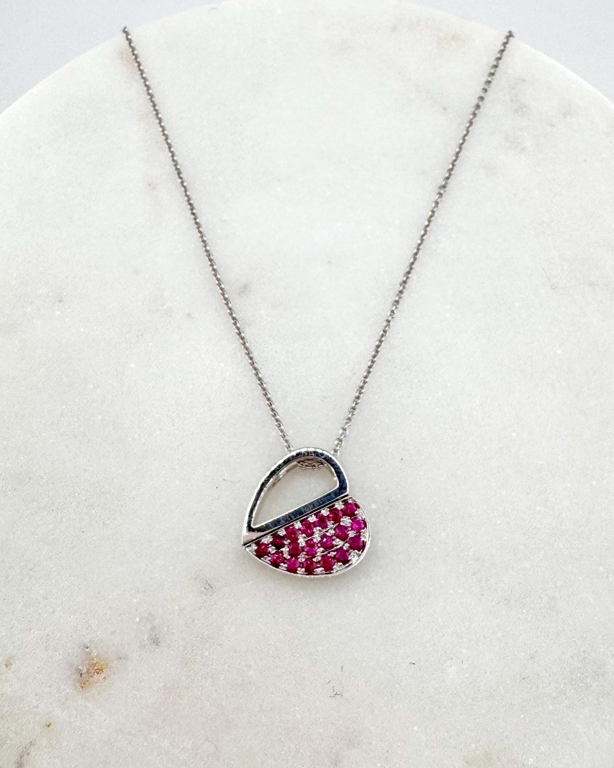 Genuine Ruby and Diamond Heart Pendant in 14k Solid Gold