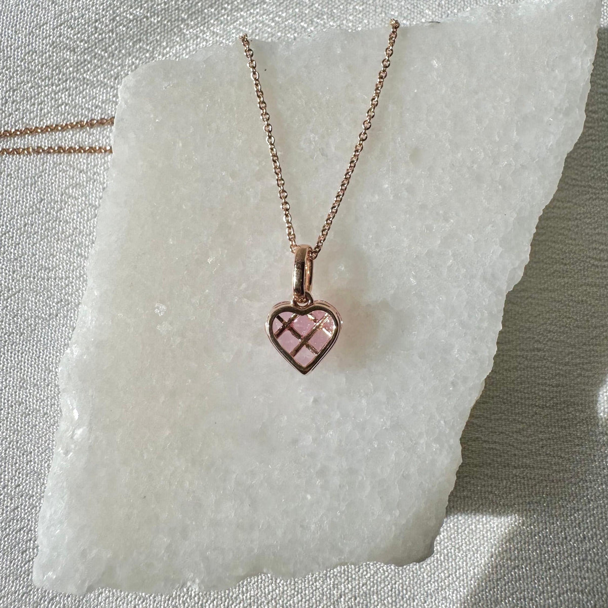 Genuine Pink Sapphire and Diamond Heart Pave Pendant | 14k Solid Gold