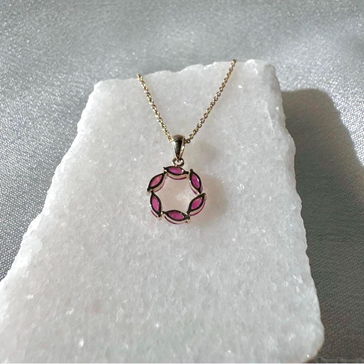 14k Gold Marquise Ruby Pendant: July Birthstone, Solid Gold Necklace