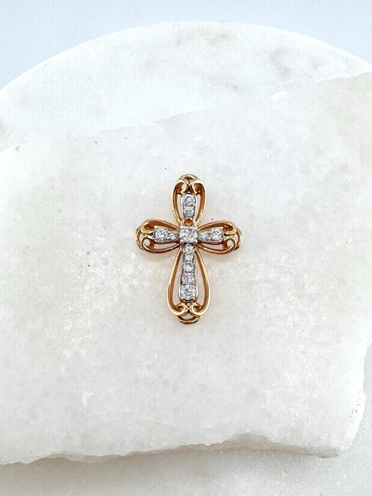 Diamond Cross Pendant, Genuine 18k Solid Rose Gold Necklace, April Birthstone, Faith Jewelry Gift