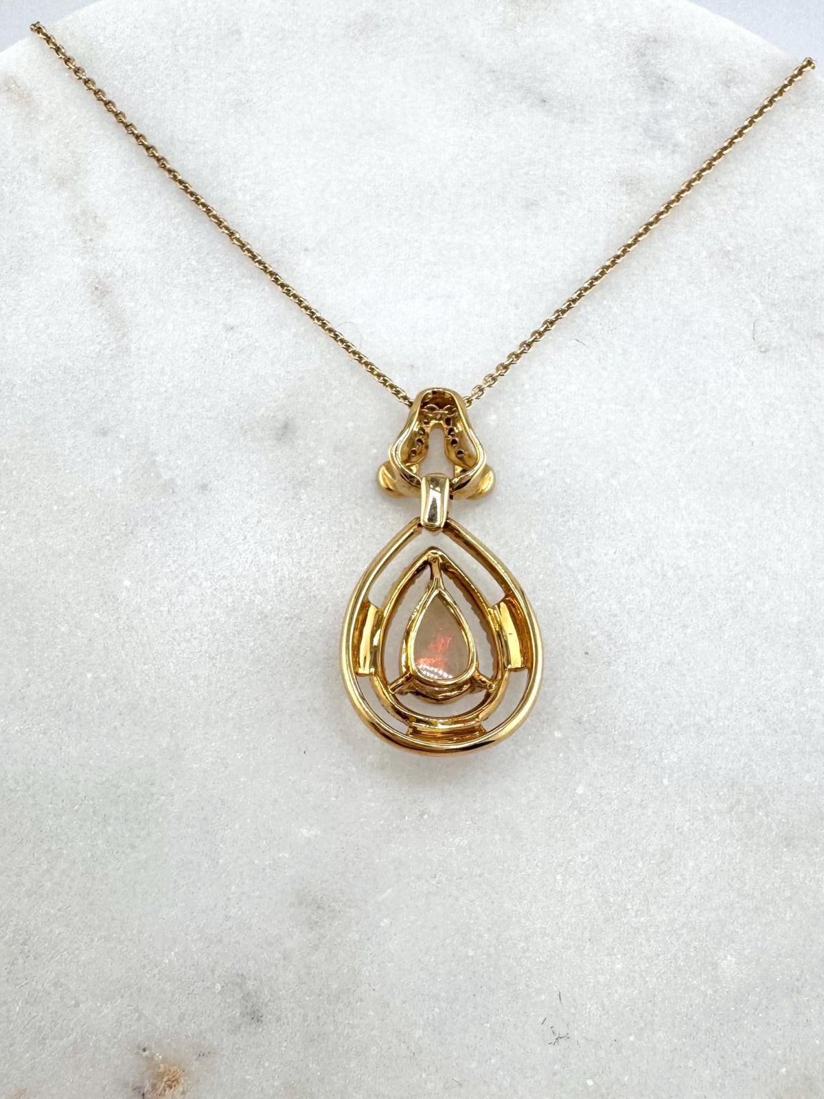 Genuine Teardrop Opal and Diamond Pendant in 18k Solid Yellow Gold
