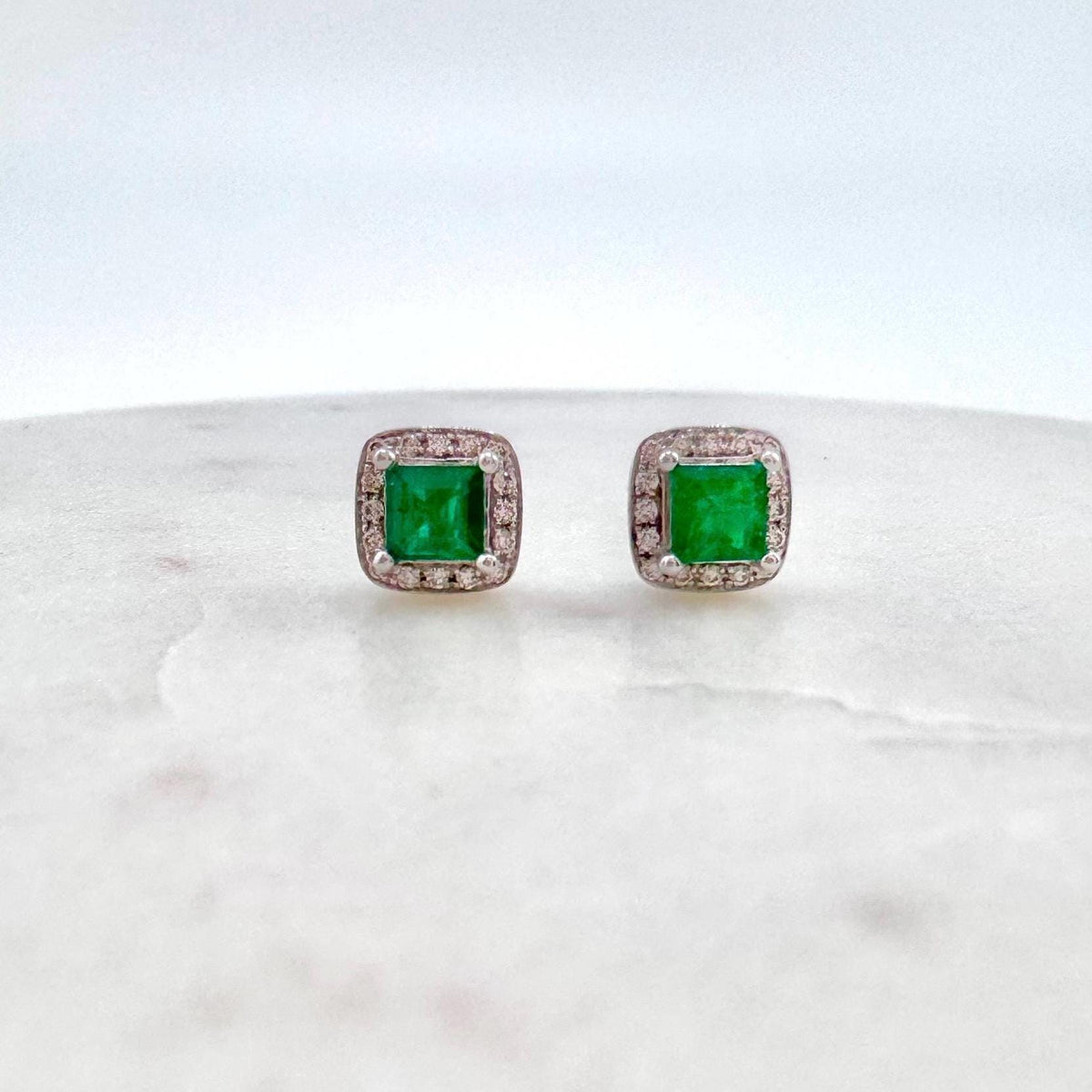 Genuine Princess Cut Emerald Diamond Stud Earrings, 18k White Gold, May Birthstone Jewelry, Gift for Her