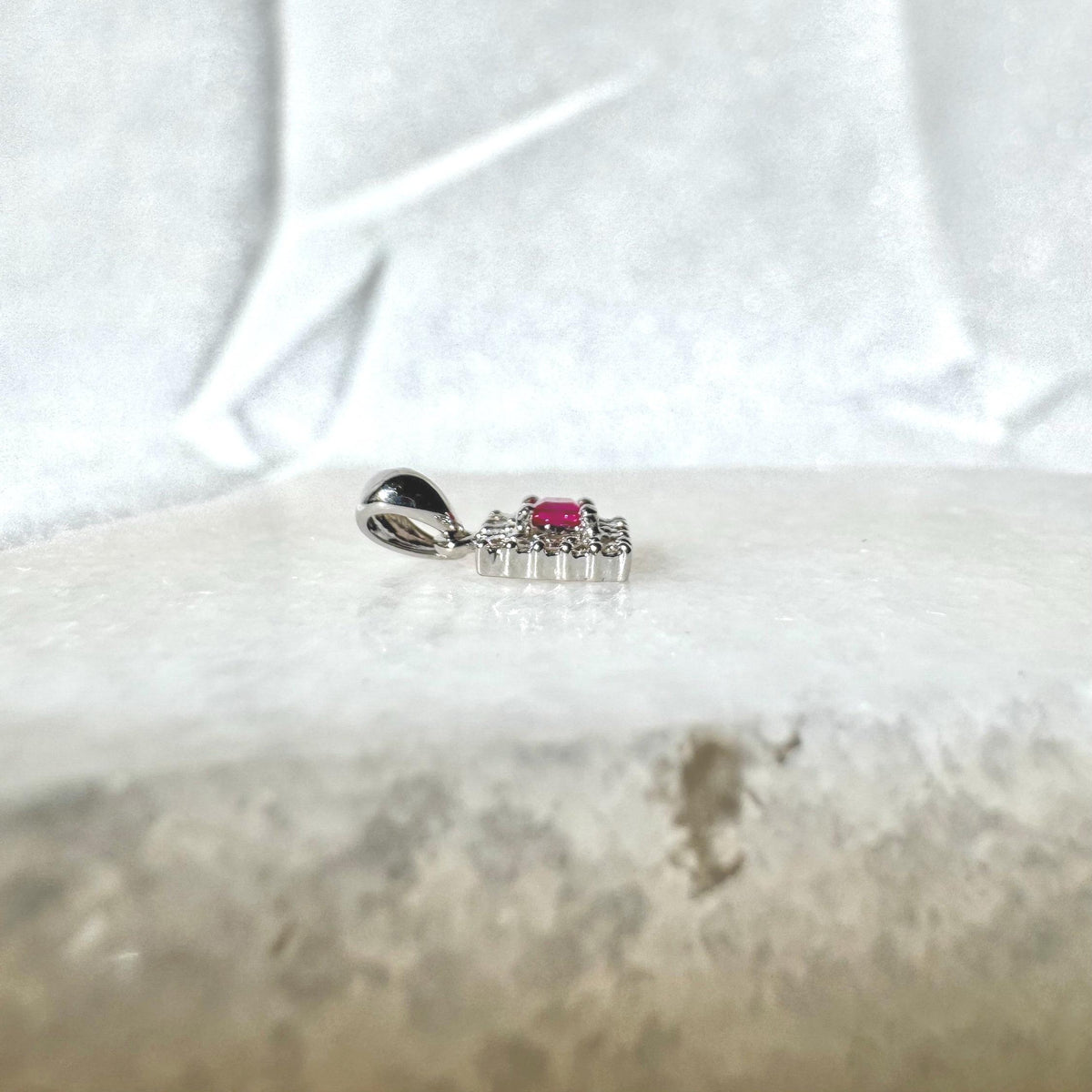 Genuine Ruby 3 mm Princess Cut and Diamond Pendant in 14k Solid Gold