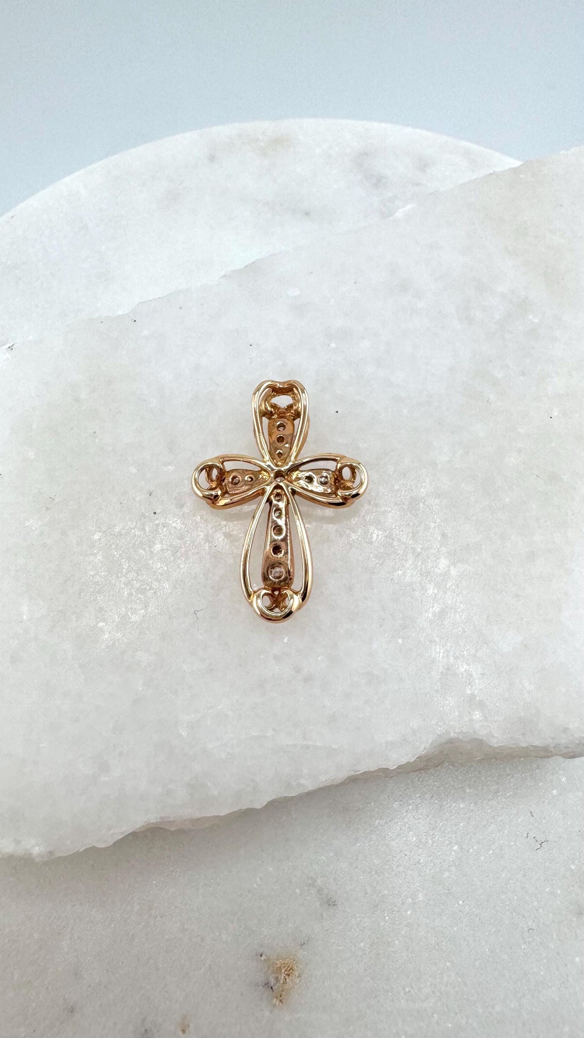 Diamond Cross Pendant, Genuine 18k Solid Rose Gold Necklace, April Birthstone, Faith Jewelry Gift