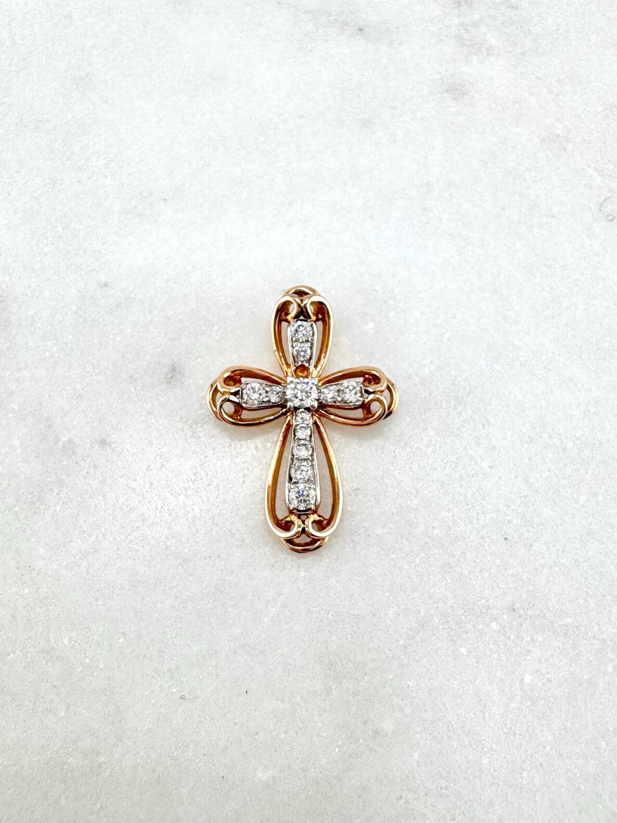 Diamond Cross Pendant, Genuine 18k Solid Rose Gold Necklace, April Birthstone, Faith Jewelry Gift