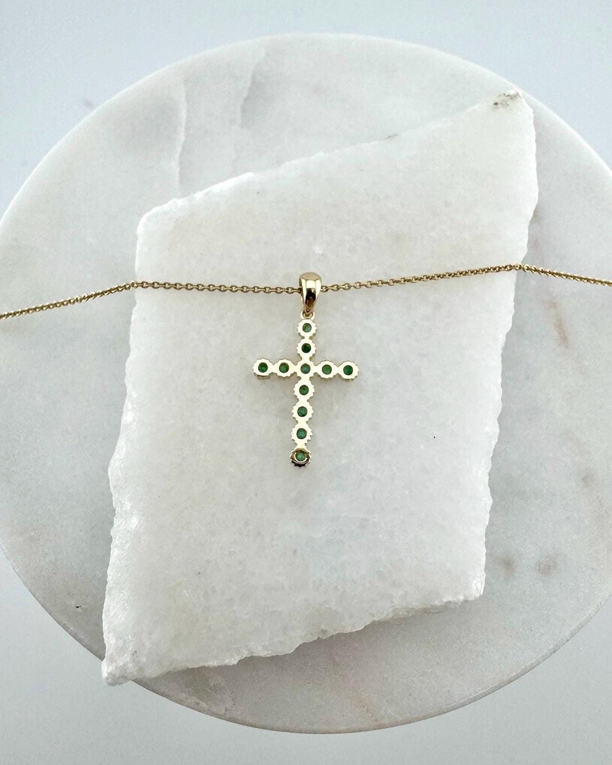 Genuine Emerald Cross Pendant, 14k Solid Yellow Gold, May Birthstone, Gift for Her