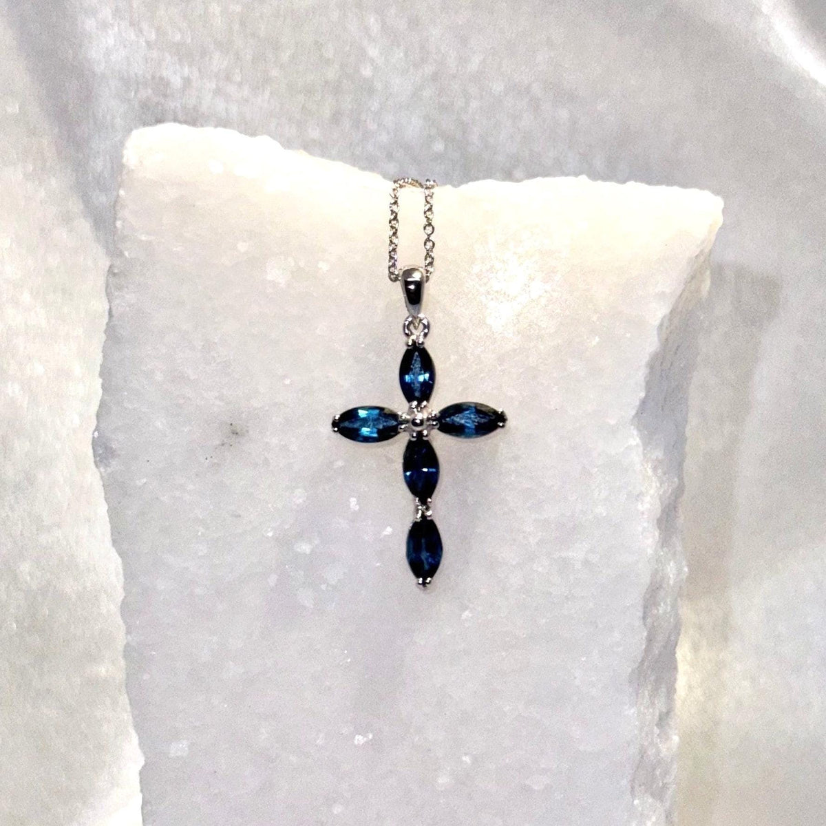 Genuine Oval Cut Sapphire Cross Pendant | 14k Solid Gold