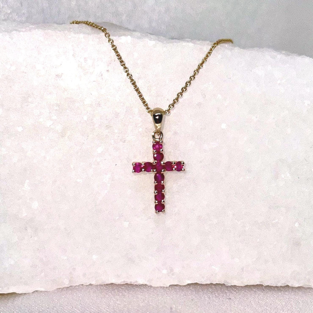 Genuine Ruby Cross Pendant, Medium, 14k Solid Gold, July Birthstone, Gift for Her