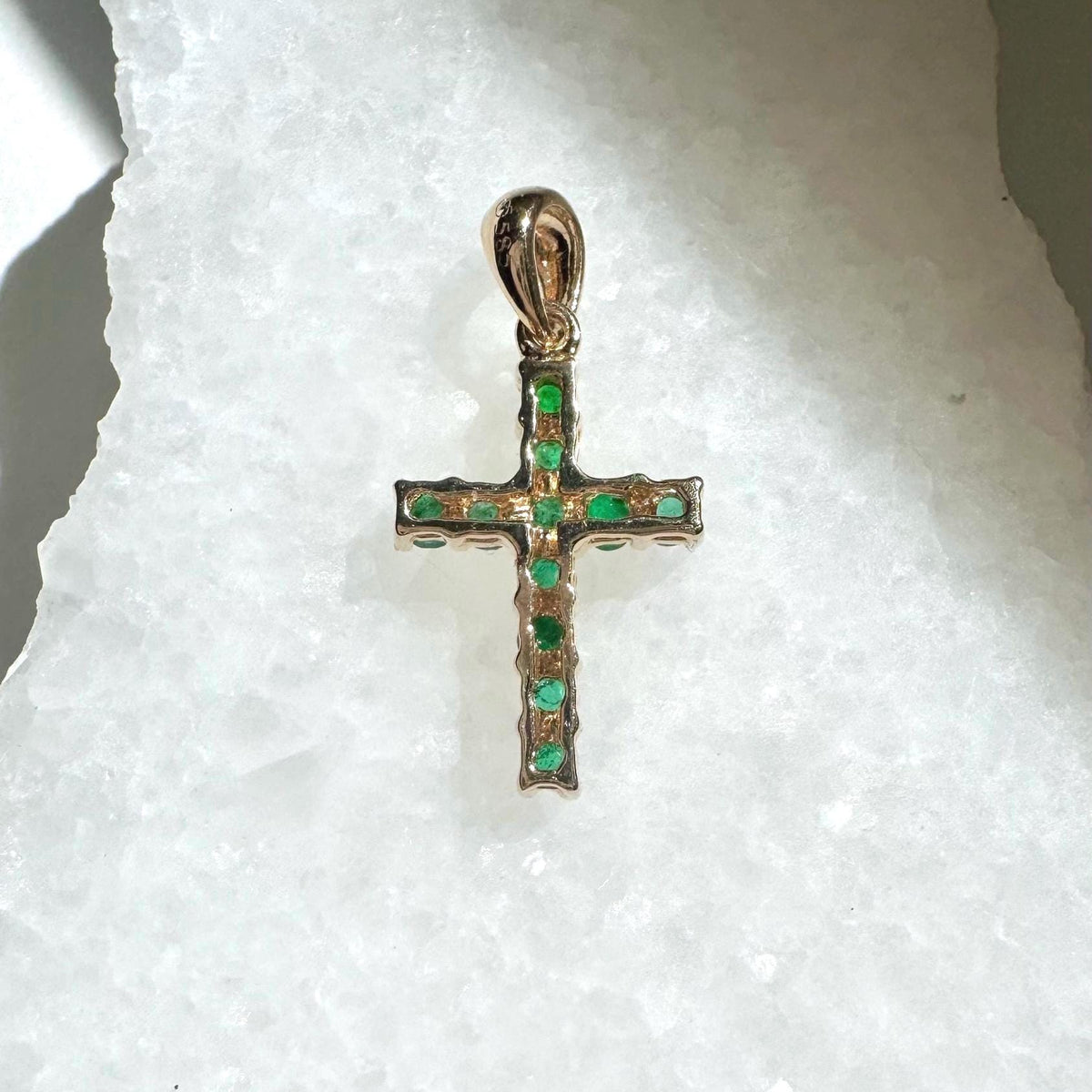 Genuine Emerald Cross Pendant (Medium) | 14k Solid Gold