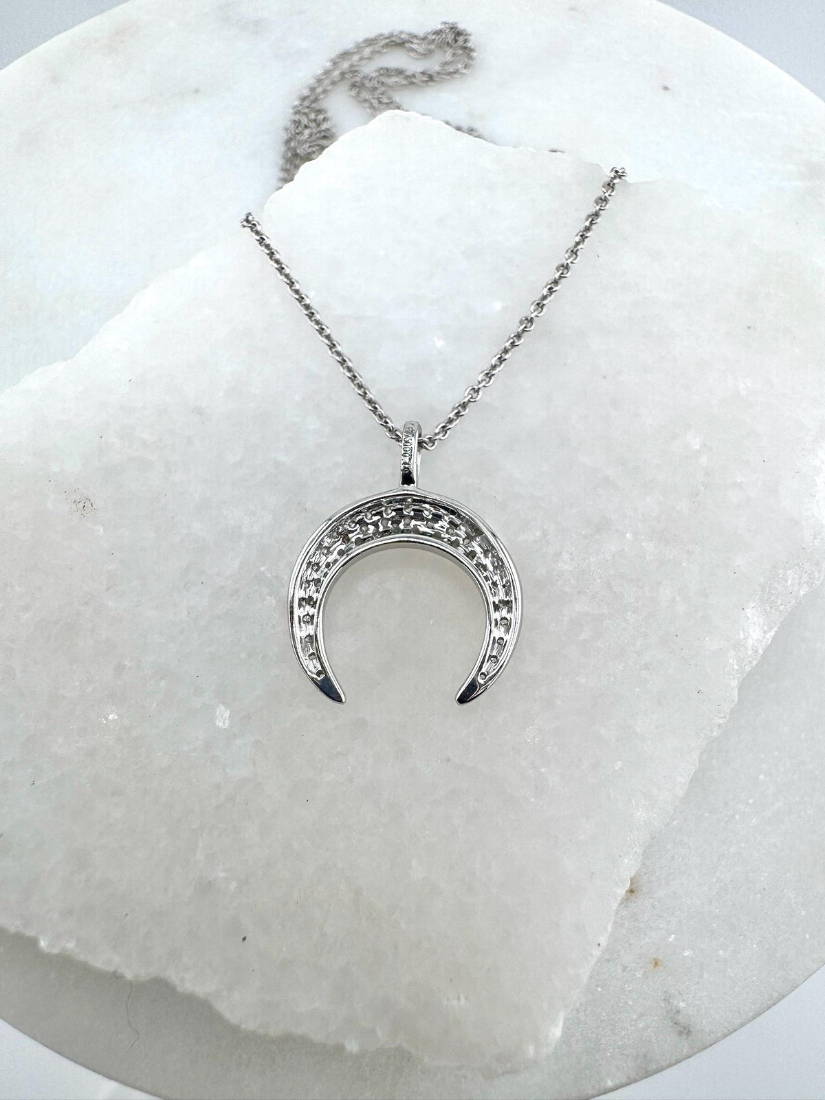 Genuine Diamond Crescent Pendant (Pendant only) | 18k White Gold (Chain Available Upon Request)